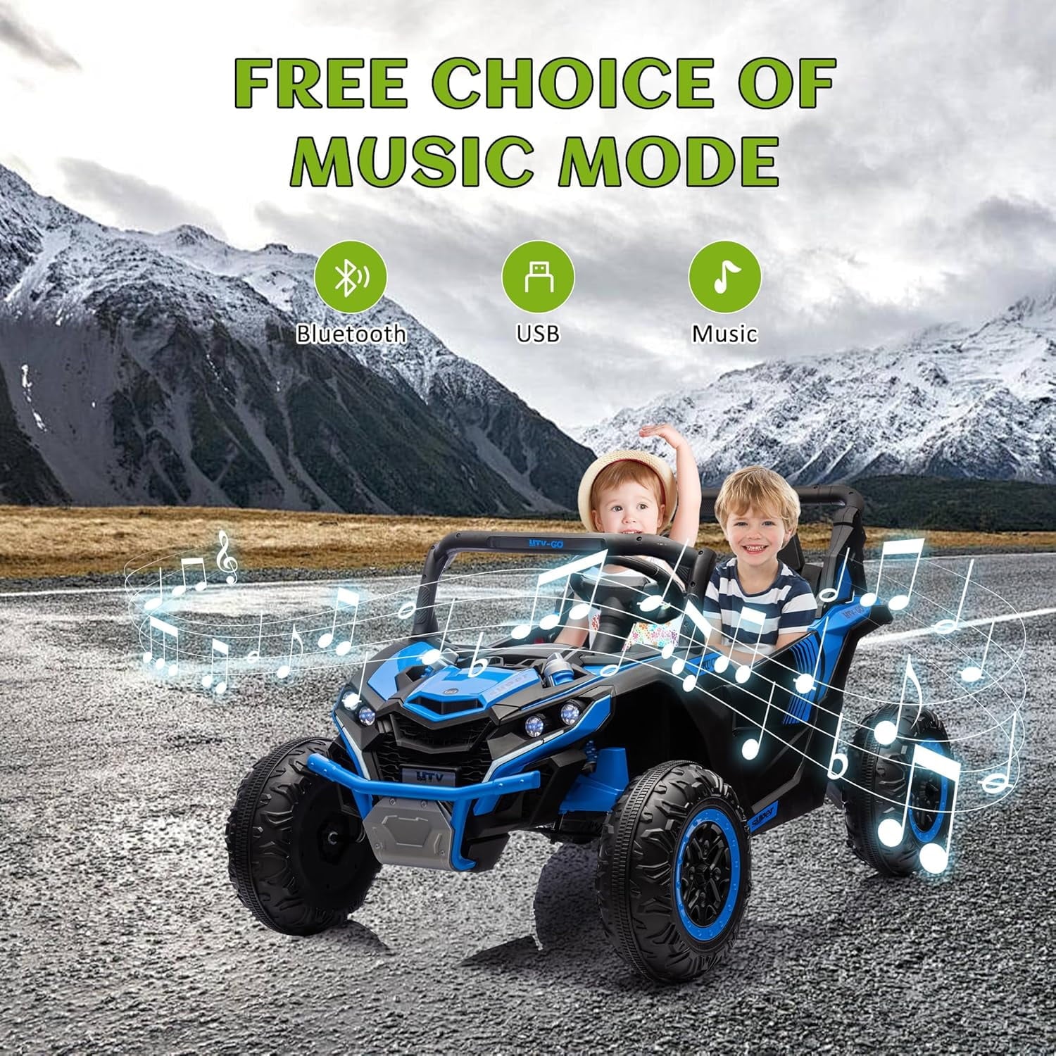 Track 7 24V 2-Seater Ride on UTV, 20" Large Seat, 2 x 200W Powerful Motors, 4.5 mph Max Speed, Ride on Car w/Remote Control, MP3, Lights, Battery Powered Electric Car for Boys Girls Age 3+, Blue
