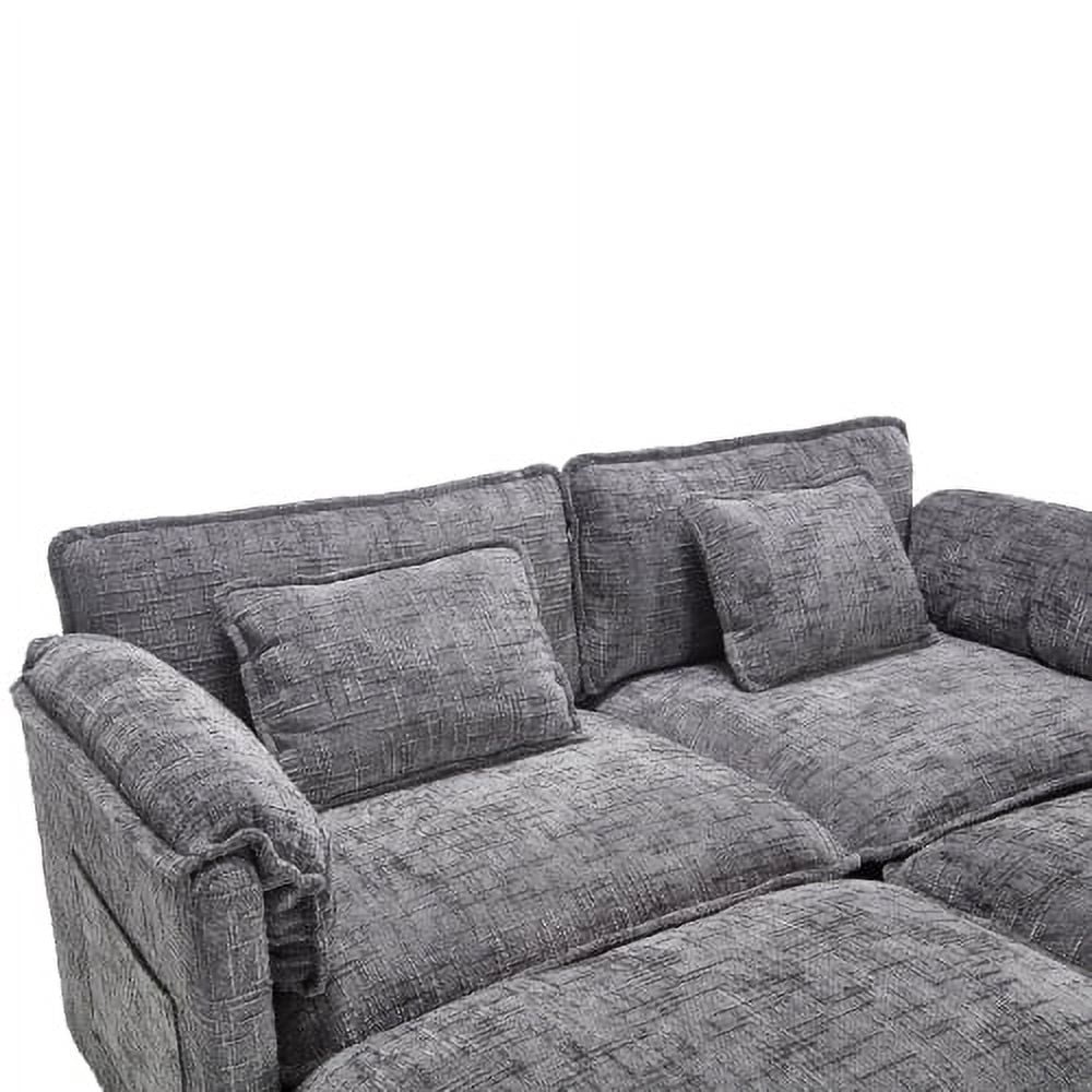 COOKCOK Deep Seat Loveseat with 2 Ottomans, Sectional Loveseat Couch Modular Sofa, Modern Double Layer Upholstered Loveseat Sofa, 2 Deep Seater Couch for Living Room, Gray
