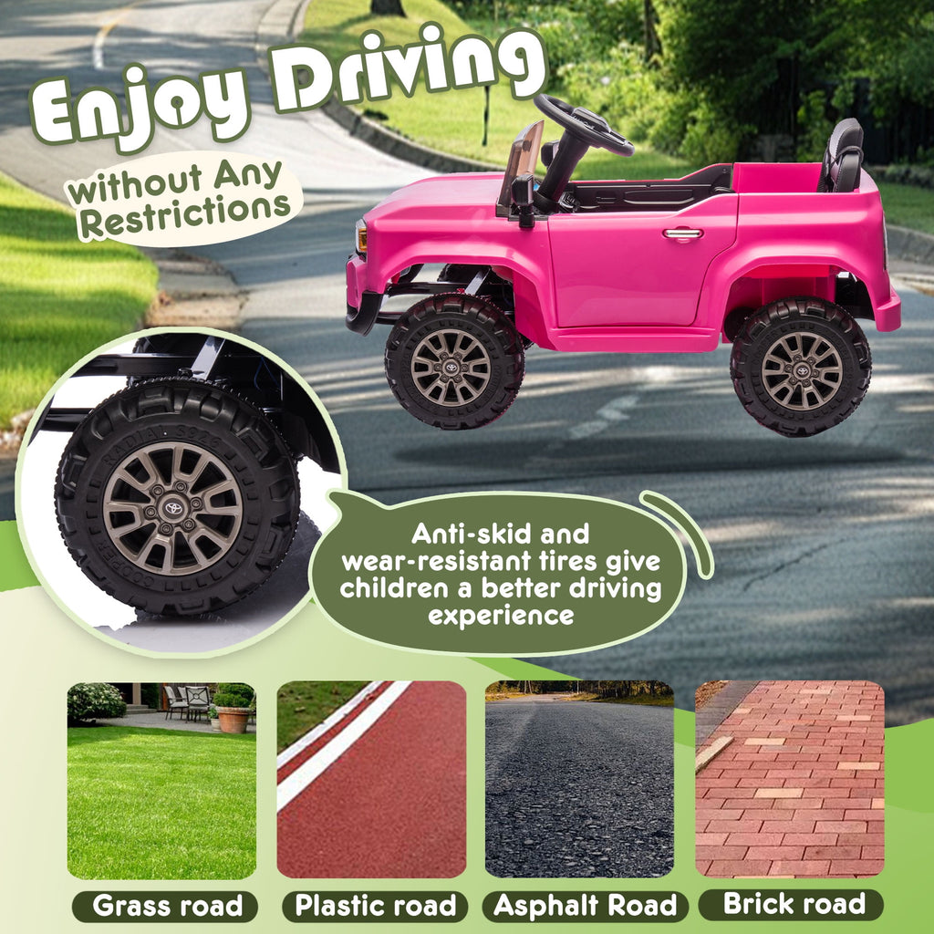 Track Seven  12V Ride on Car, Licensed Toyota LC250 Ride on Truck for Kids, Electric Car with Remote Control, Power Display, Music, Bluetooth, 12V Ride on Toy Car for Boys Girls Age 2+, Pink