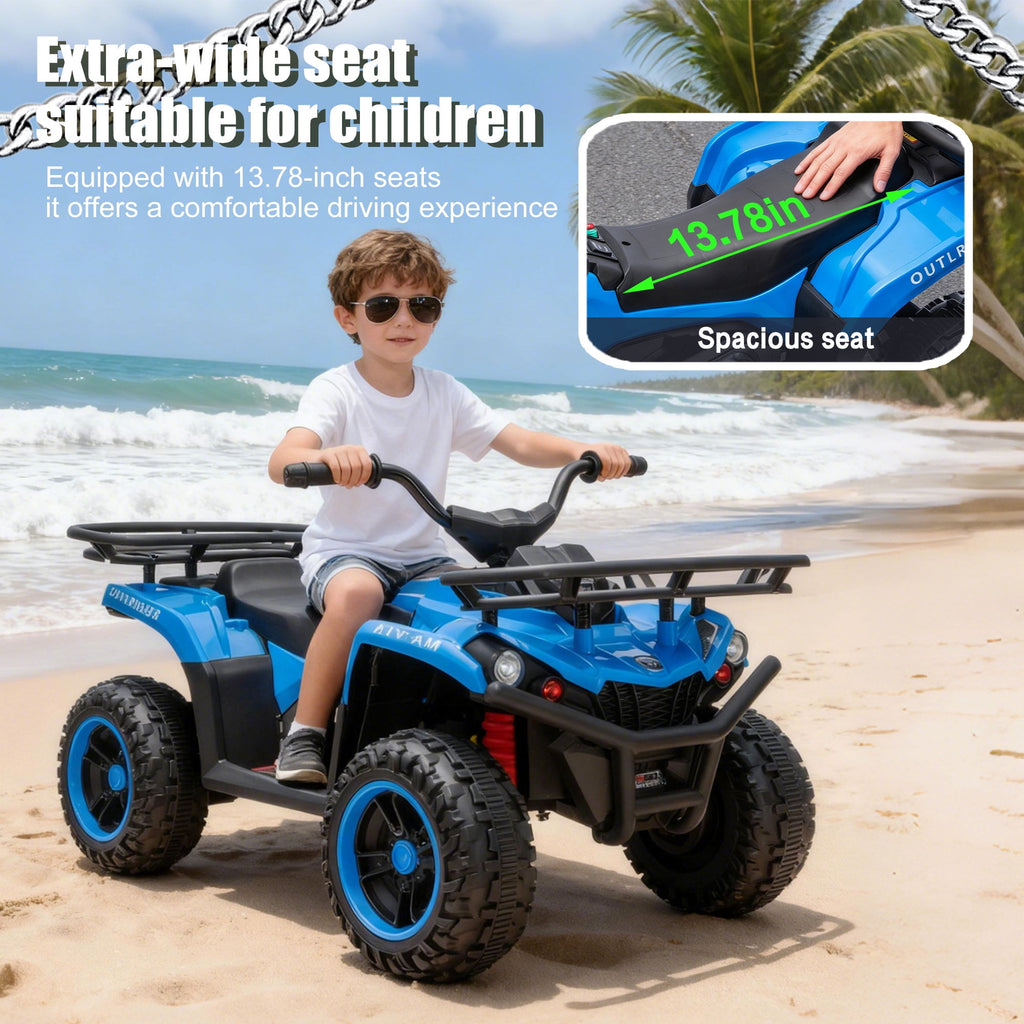 Track Seven 24V Ride on ATV, Kids ATV 4 Wheeler Quad Ride on Toy with Bluetooth, Crash Bar, Front & Rear Storage Rack, Power Display, LED Lights, Electric ATV for Boys Girls Aged 3+