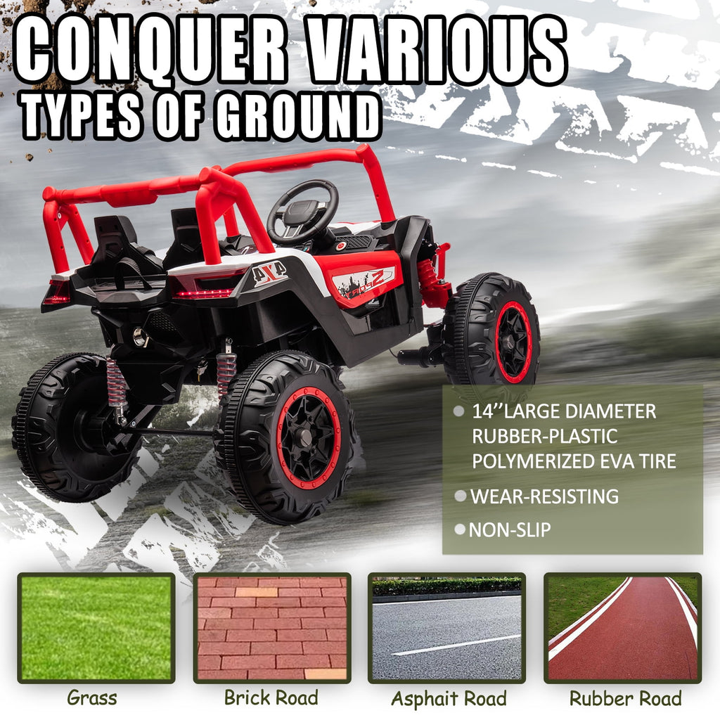 Track 7 24V Ride on UTV, 2-Seater Ride on Car with Remote Control, Music, 2 Speed, Key Start, 4x4 Ride on Off-Road Truck, Blue
