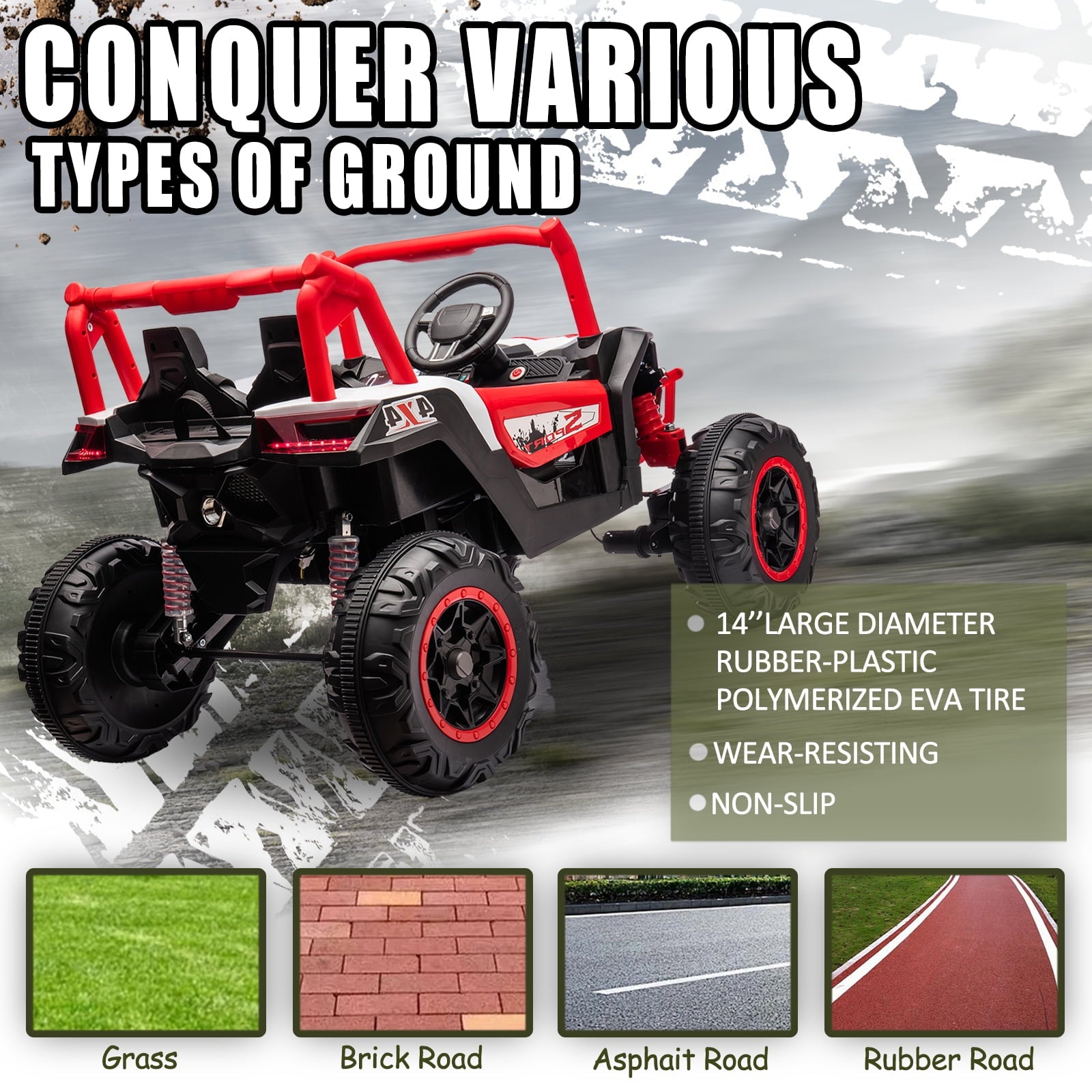 Track 7 24V Ride on UTV, 2-Seater Ride on Car with Remote Control, Music, 2 Speed, Key Start, 4x4 Ride on Off-Road Truck, Blue
