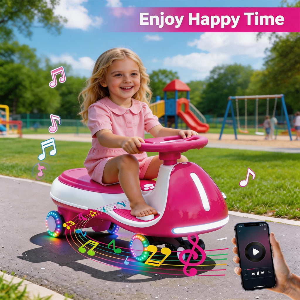 Track Seven 12V Electric Wiggle Car with Pedal, 2 in 1 Swing Car, Bluetooth, LED Lights, Flashing PU Wheels, Max Speed 5 Mph, Anti-Rollover, 12V Ride on Toy Car for Kids Toddlers Aged 3+