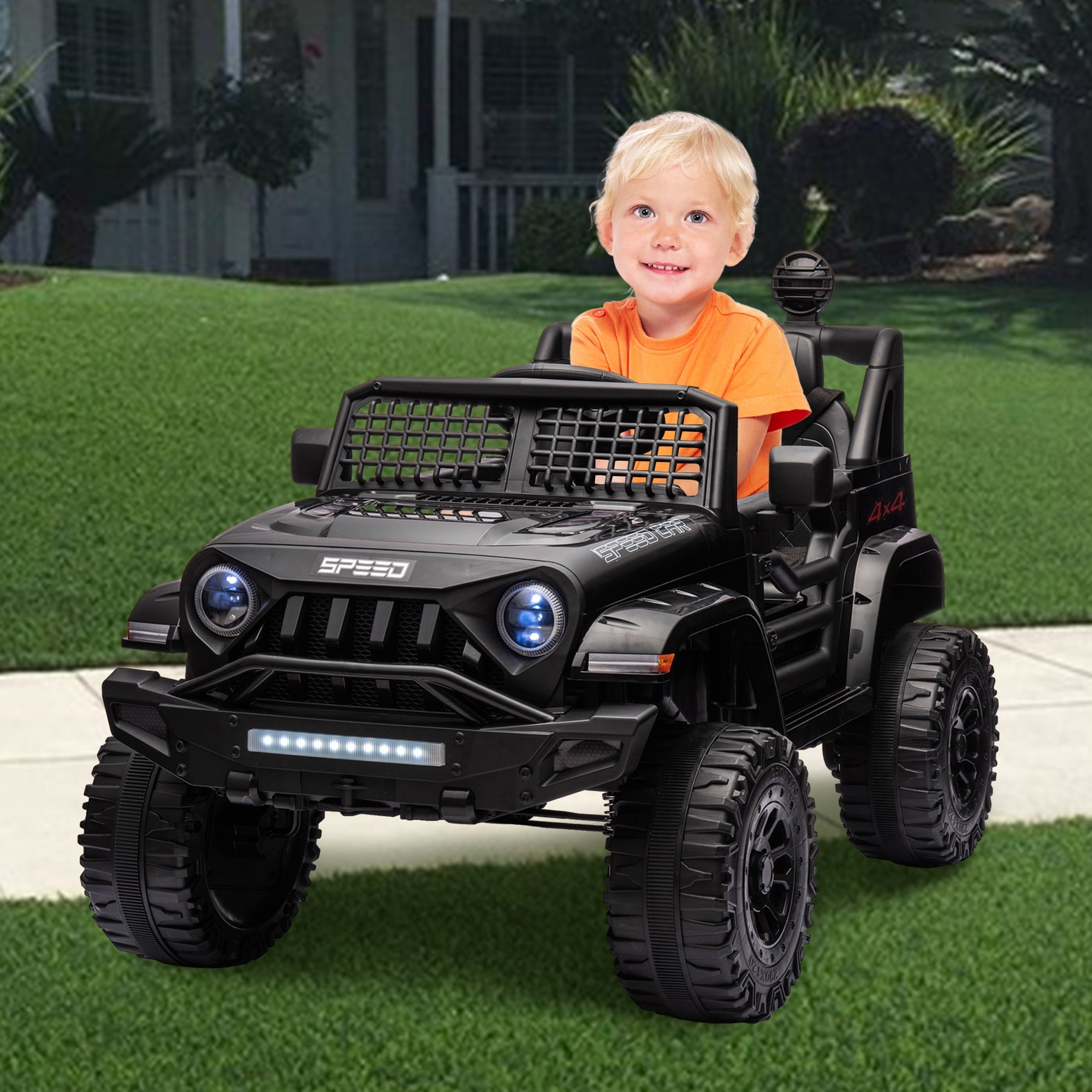 Track 7 Kids Ride on Truck, 12V Ride on Car with Remote Control, Kids Electric Car, Bluetooth, LED Lights, MP3, Black