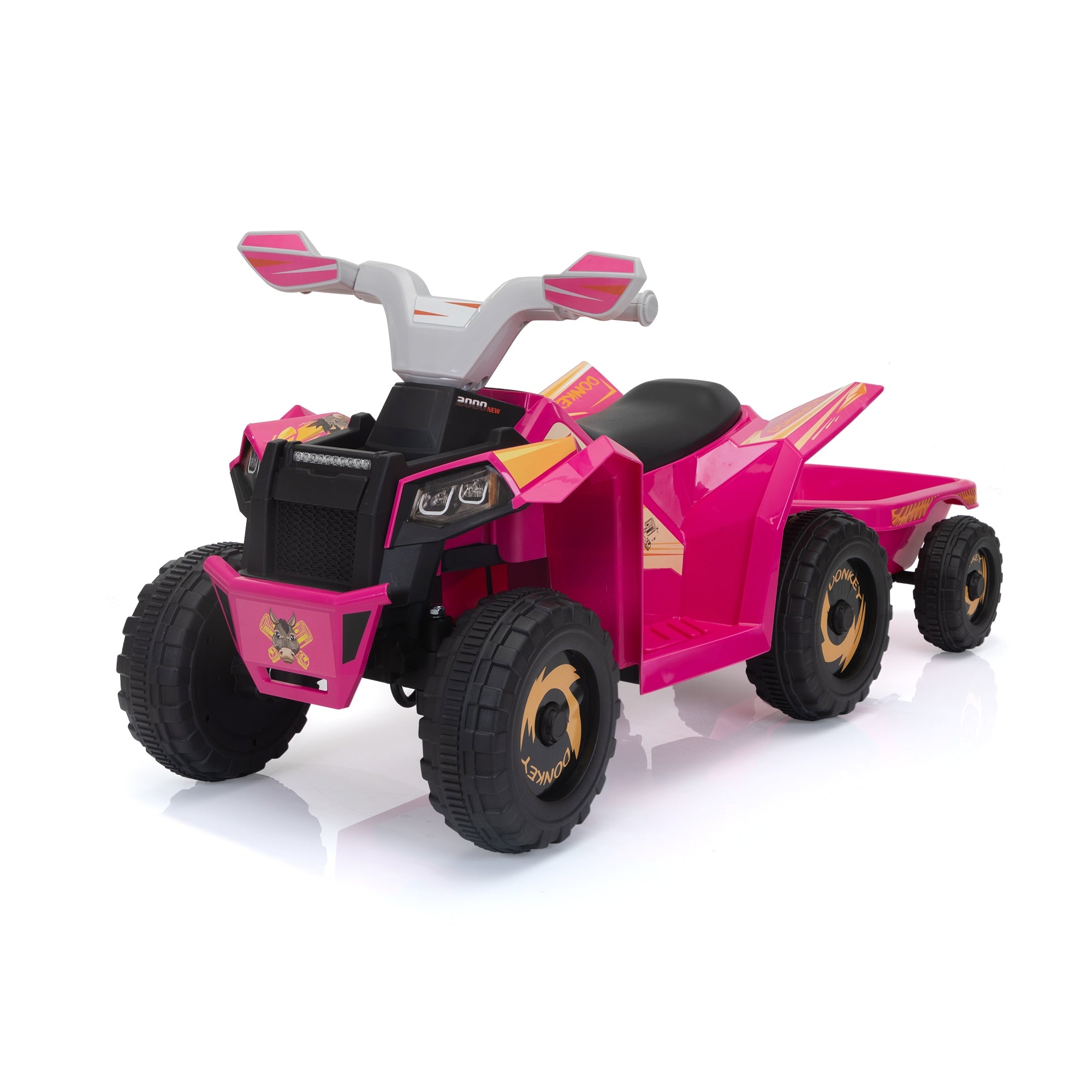 Track 7 Kids Ride on ATV with Trailer, 4 Wheeler Electric Quad Vehicle, Ride on Car with Music, Horn, Power Display, Kids Electric ATV, Blue