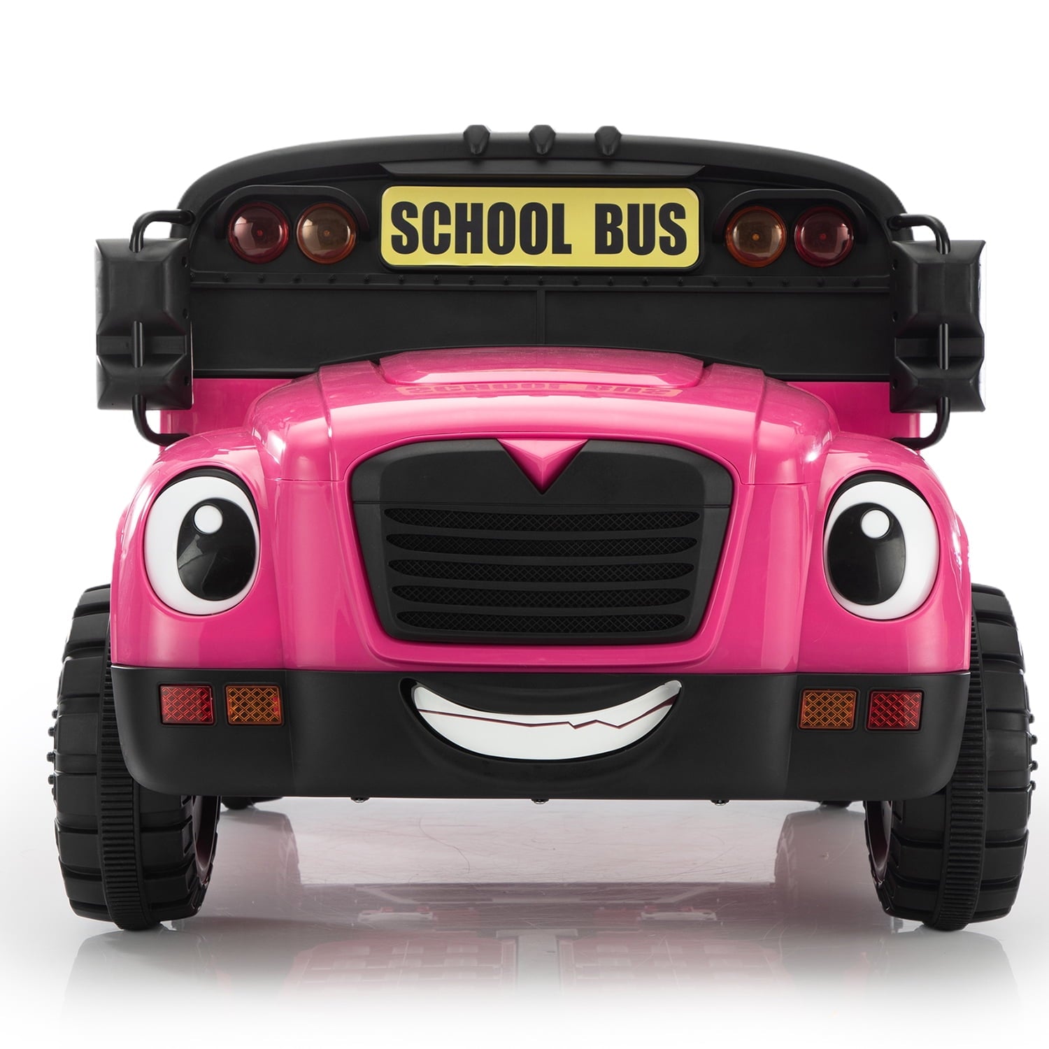 Track 7 12V Ride on Car, Kids School Bus with Remote Control, Walkie-Talkies, LED Lights, Electric Truck Car for Boys Girls Age 3+, Rose Red