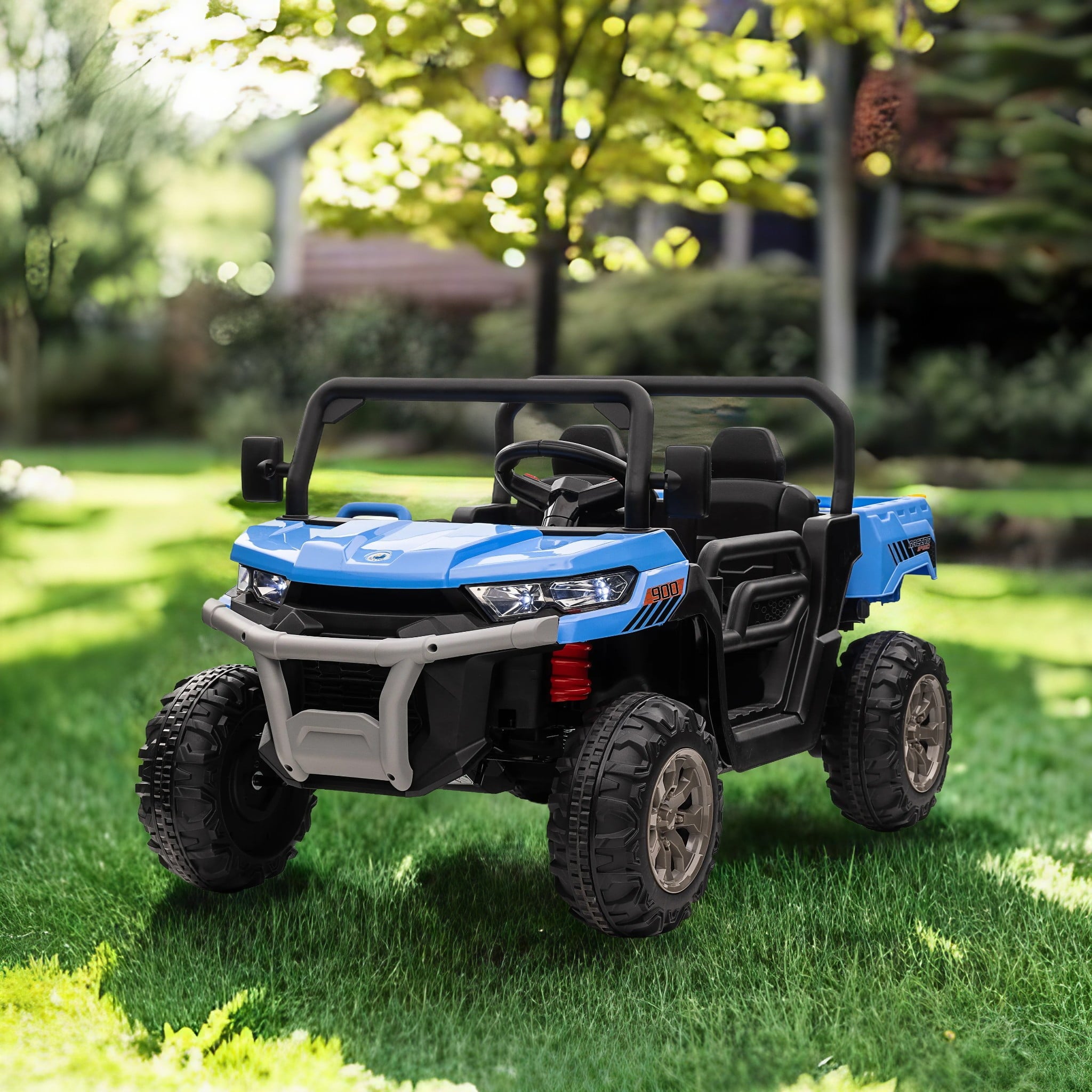 Track 7 24V Ride On Truck 2 Seater Ride On UTV with 2x200W Motor Ride On Dump Truck with Dump Bed/Shovel Ride On Car with Remote Control Electric Vehicle with Non-slip tyre for Boys Girls, Blue