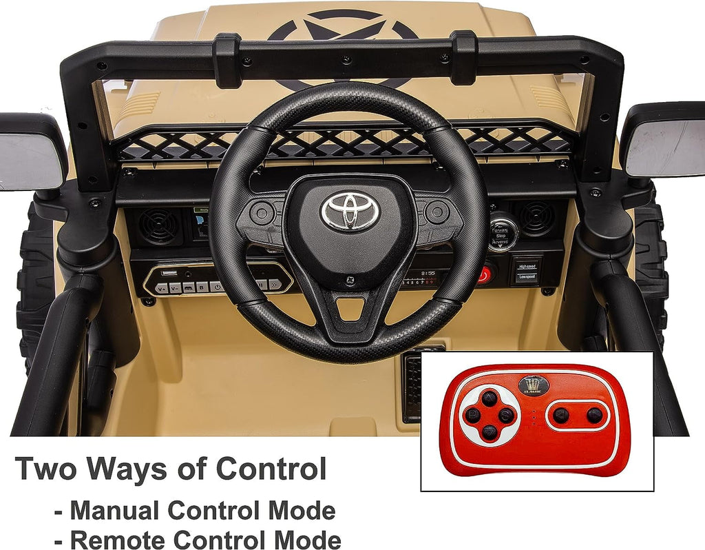 Track 7 Kids Ride on Truck, 12V Licensed Toyota FJ Cruiser Electric Car for Kids Age 3+, Ride on Car w/Remote Control, Power Display, Music, Khaki