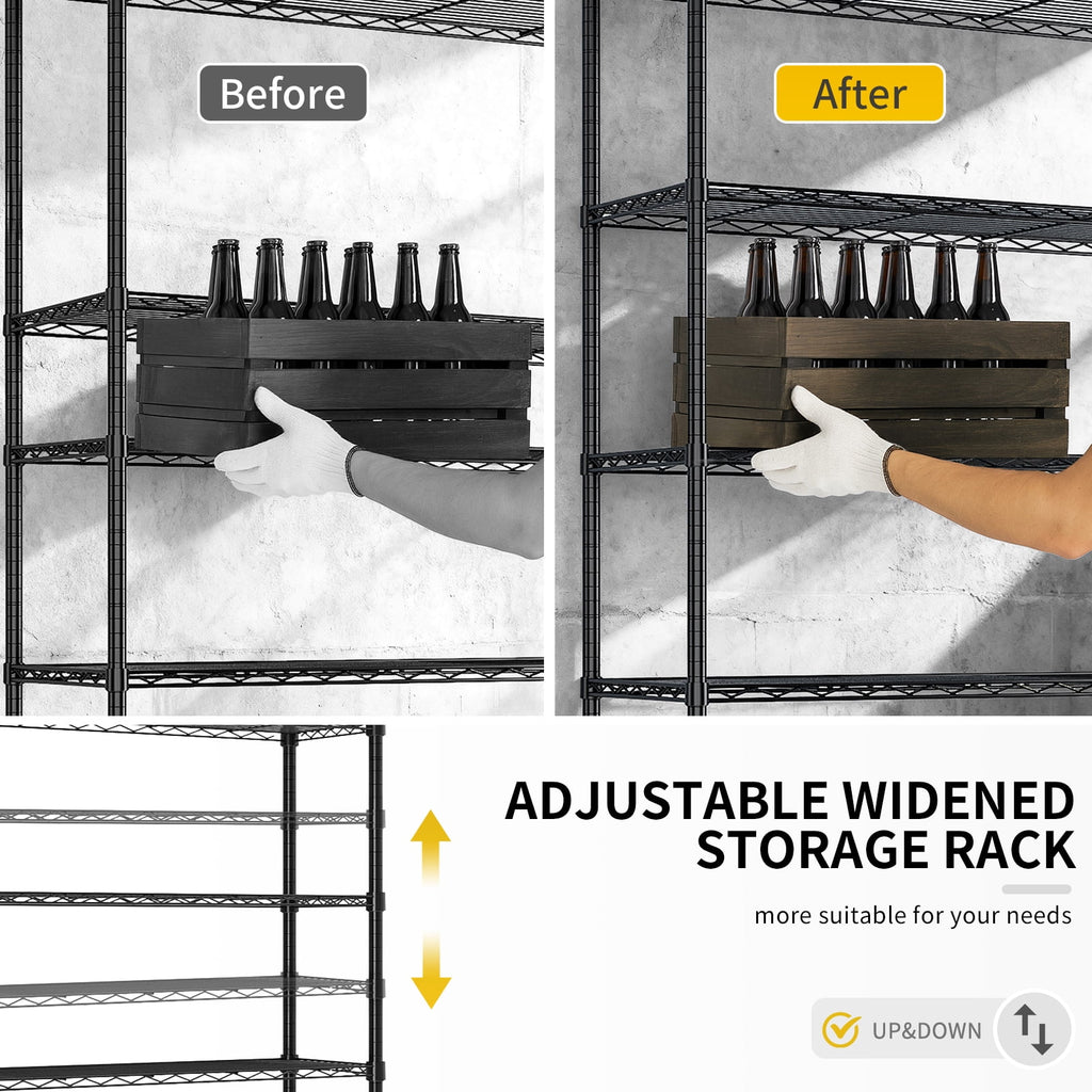 COOKCOK Extra-Wide 4-Tier Wire Shelving with Wheels 59"W x 24"D x 76"H, Adjustable Heavy Duty Metal Shelving 800 LBS, Black