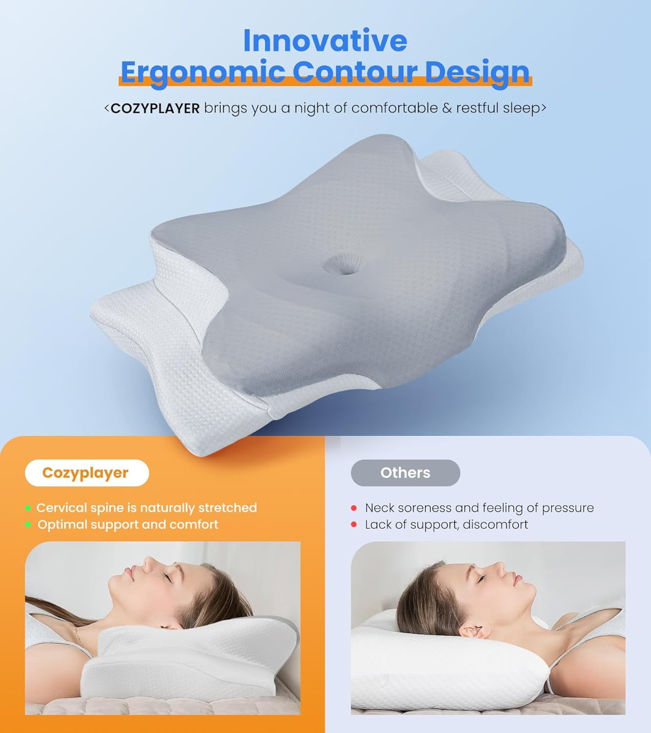 COOKCOK Pain Relief Cooling Pillow for Neck Support, Adjustable Cervical Pillow Cozy Sleeping, Odorless Ergonomic Contour Memory Foam Pillows, Orthopedic Bed Pillow for Side Back Stomach Sleeper