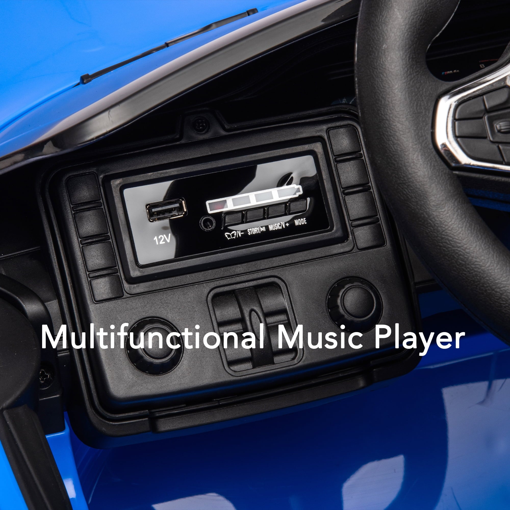 Track 7 12V Ride on Car, Licensed BMW M4 Electric Car, Kids Ride on Car with Remote Control, Bluetooth, Lights, Portable Handle, Blue