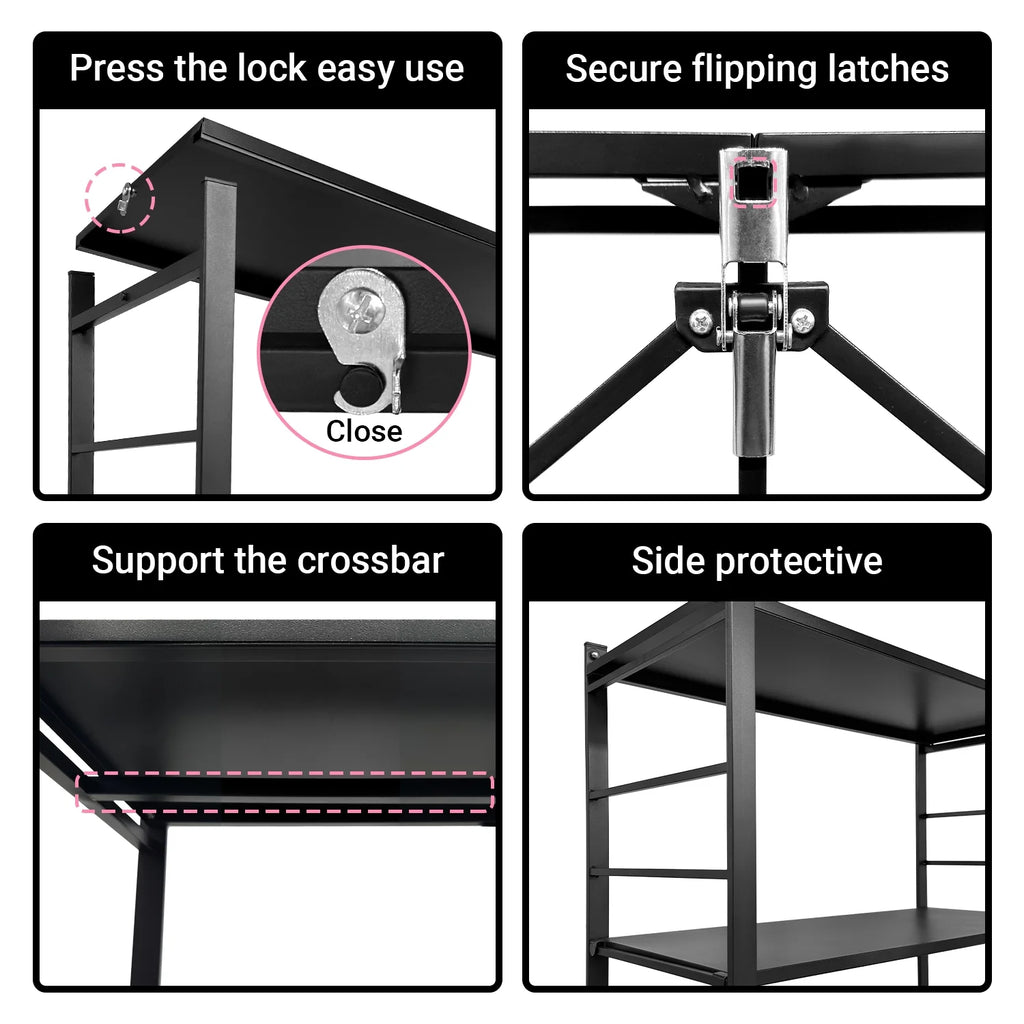COOKCOK 5-Tier Storage Shelving Unit, Metal Shelf, Adjutable Height, Foldable Storage Shelf with Wheels, Garage Shelf, Kitchen Shelf, Side Protective, 550lbs Capacity, Black