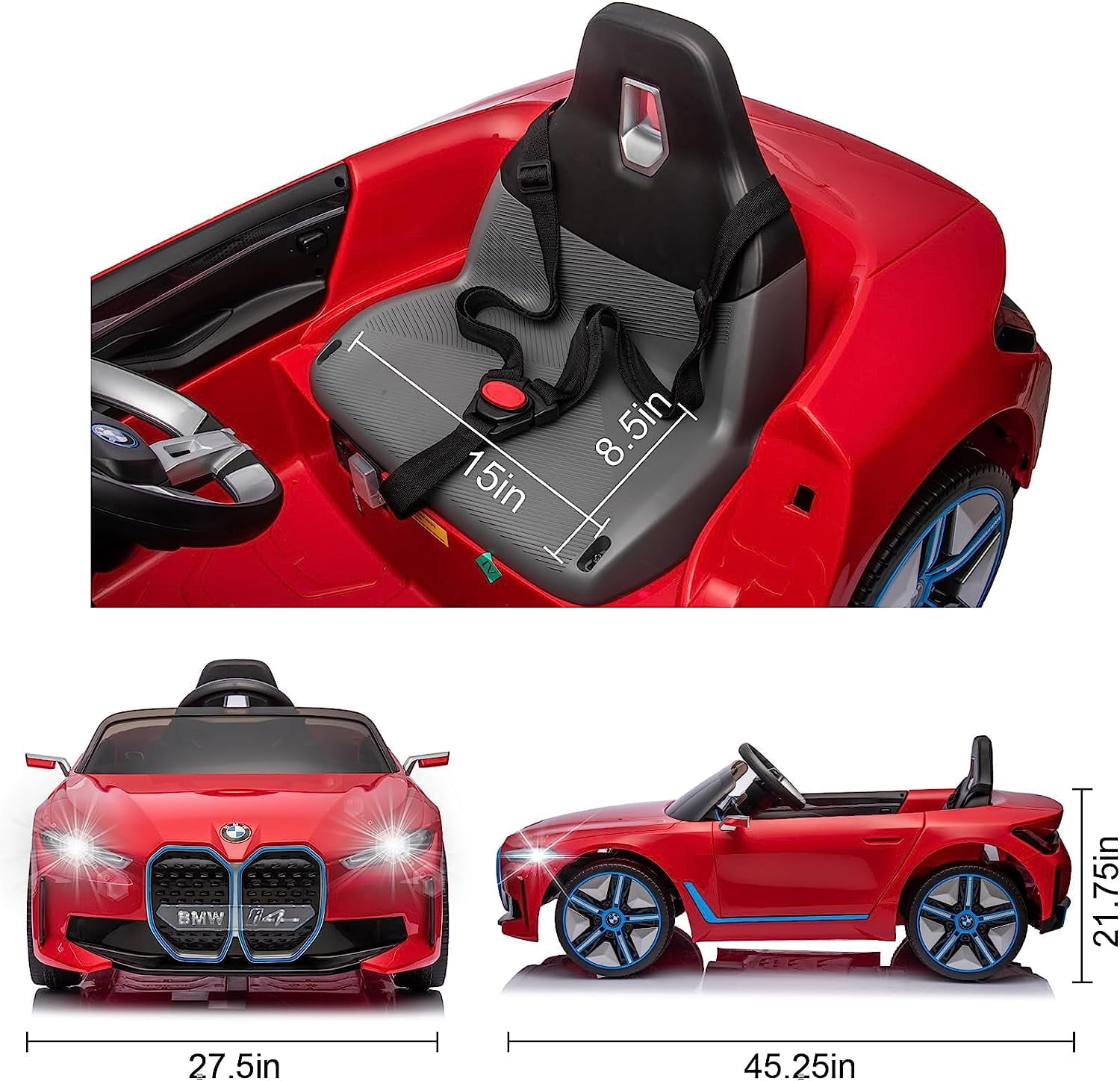 Track 7 Kids Ride on Car, 12V Licensed BMW i4 12V Electric Car with Remote Control, MP3, Age 3+, Red
