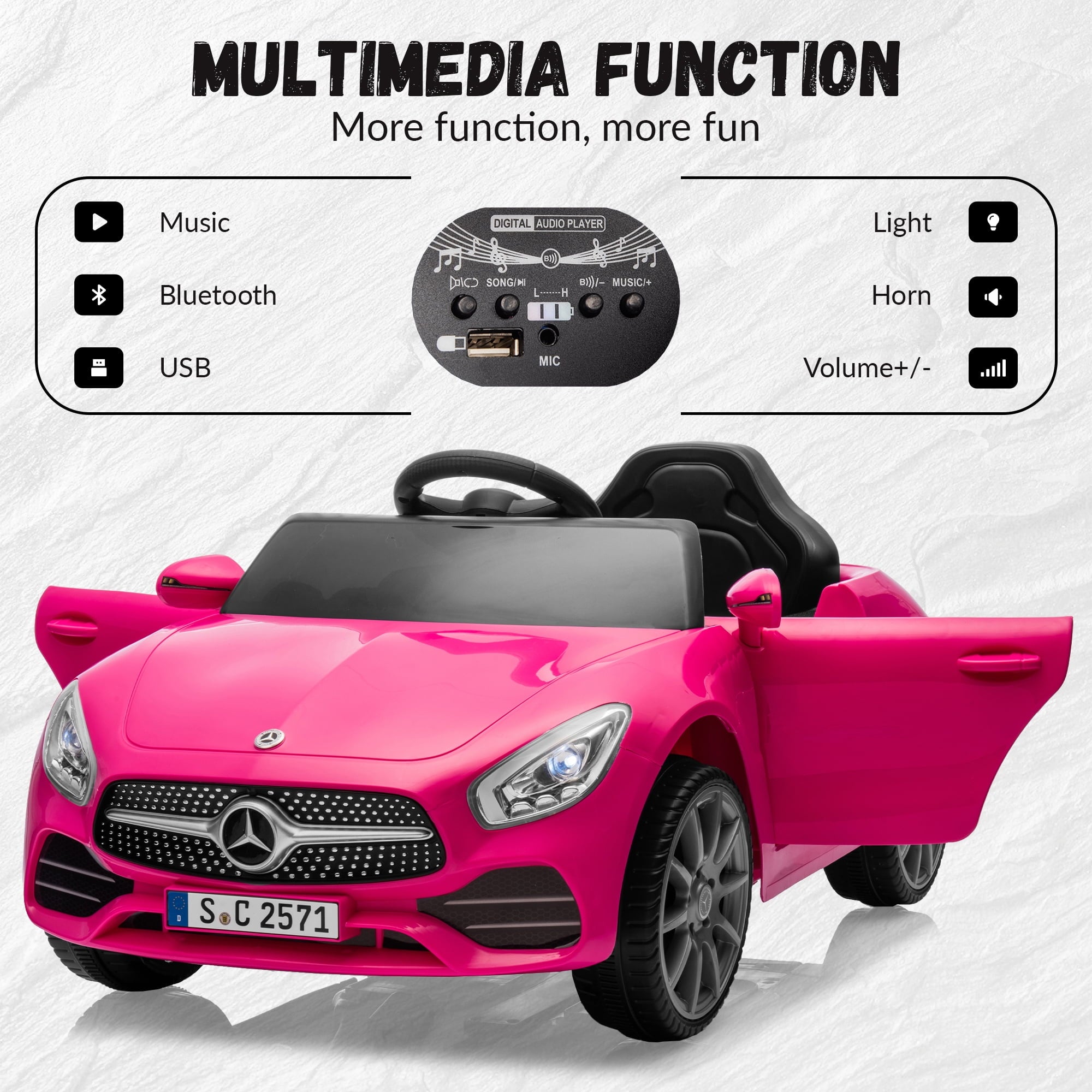 Track 7 12V Kids Ride On Car Licensed Mercedes Benz CLS 350, Electric Car with Remote Control, LED Lights, Music, USB, Power Display, Outdoor Toys for Boys Girls Toddlers Ages 2-4, Pink
