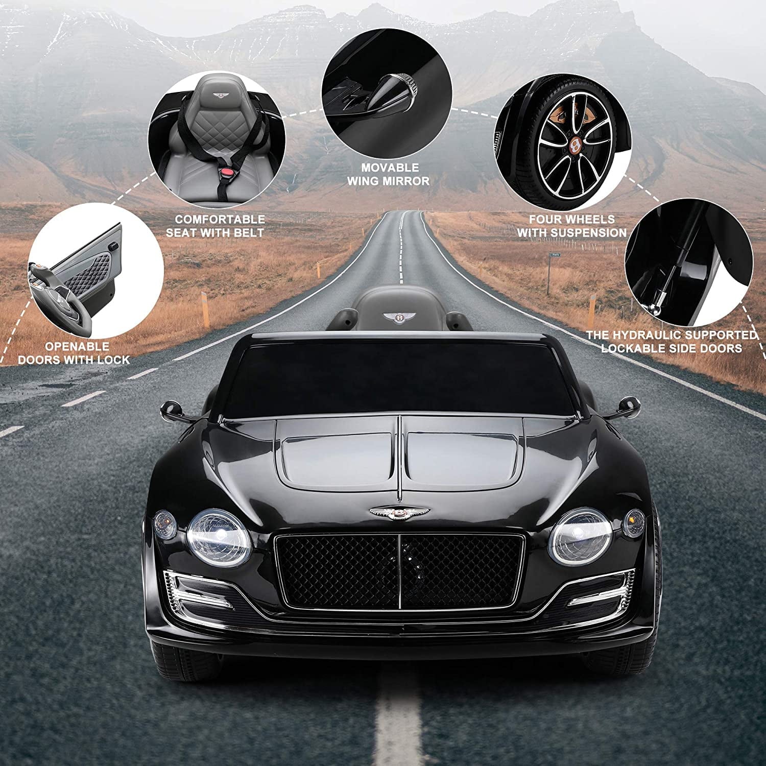 LISUEYNE Official Licensed Bentley Ride on Car, 12V Electric Car for Boys Girls Age 3+, Ride on Car w/Remote Control, Music, Black