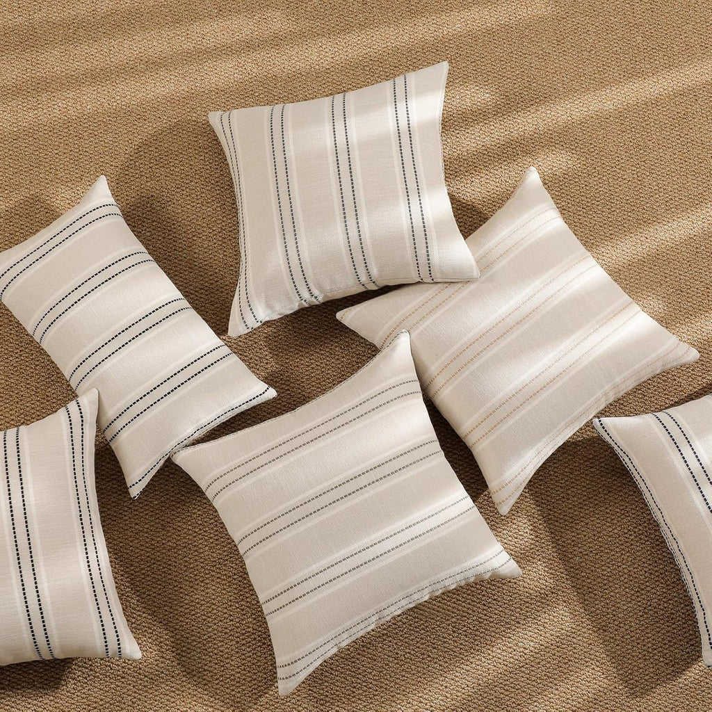 COOKCOK Throw Pillow Covers 20x20 Set of 2 Striped Pillow Covers Textured Linen Decorative Pillows Square Cushion Covers for Sofa Couch Bed Living Room Farmhouse Decor, Grey