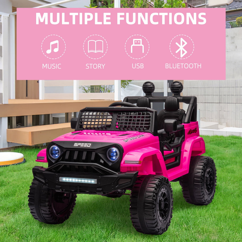Track 7 Kids Ride on Truck, 12V Ride on Car with Remote Control, Kids Electric Car, Bluetooth, LED Lights, MP3, Pink