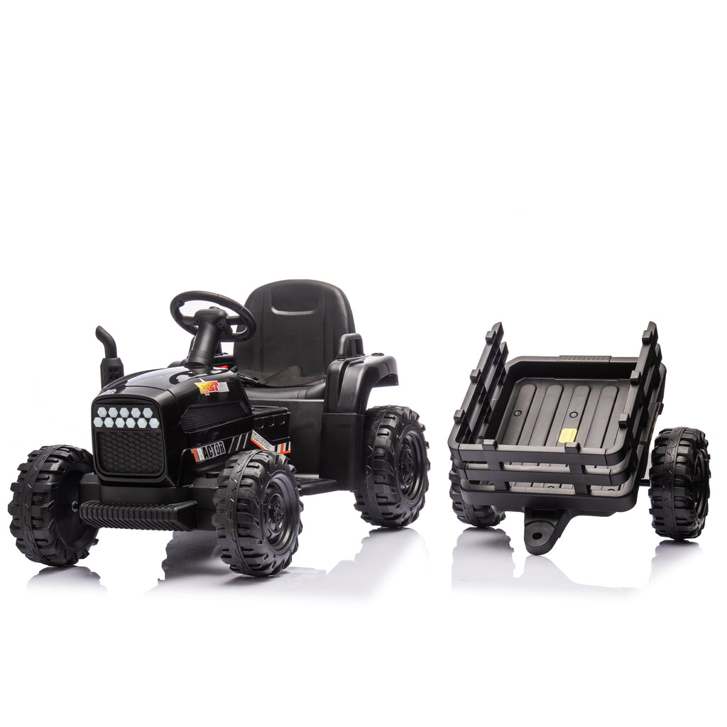Track 7 24V Ride on Tractor with Trailer, 400W Motor, 6-Wheels Ride on Car with Remote Control, Music, Lights, 24V Electric Tractor Max Speed 4.9 mph, Black