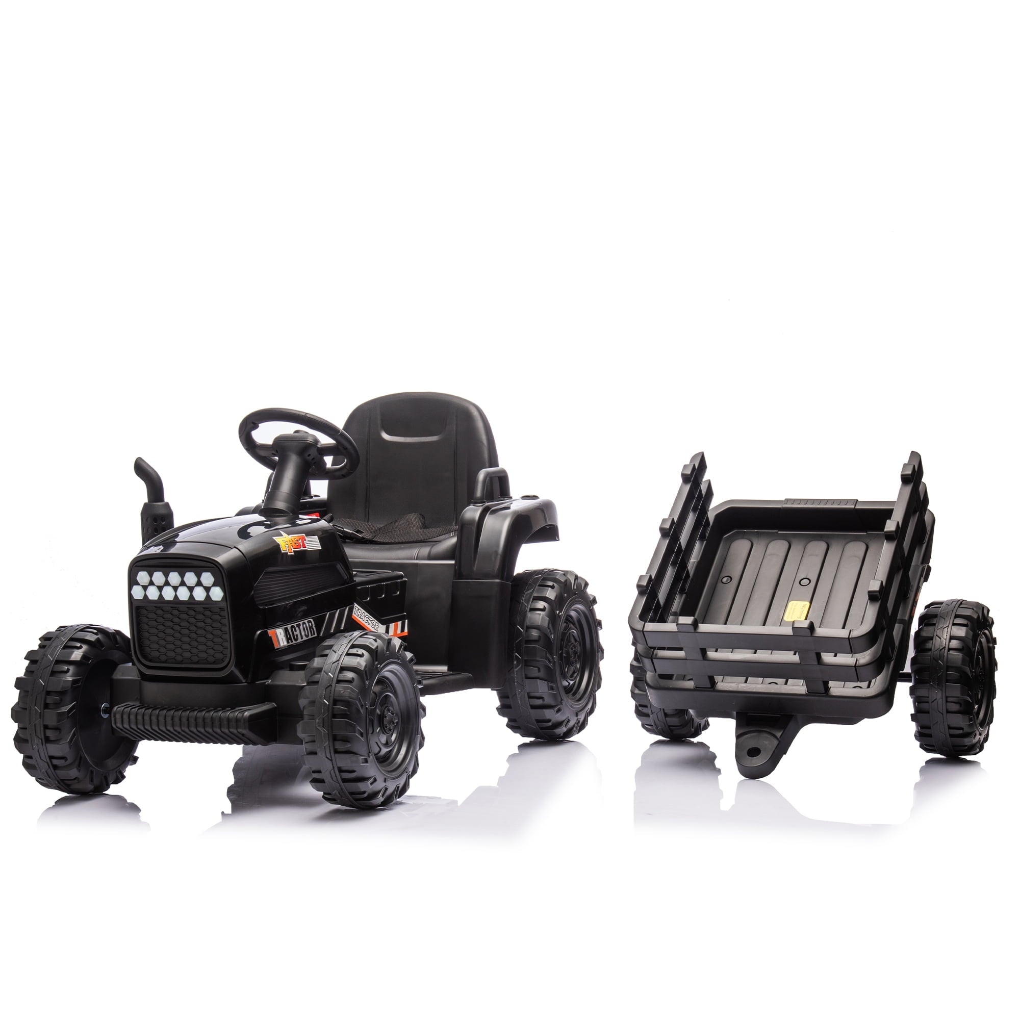 Track 7 24V Ride on Tractor with Trailer, 400W Motor, 6-Wheels Ride on Car with Remote Control, Music, Lights, 24V Electric Tractor Max Speed 4.9 mph, Black
