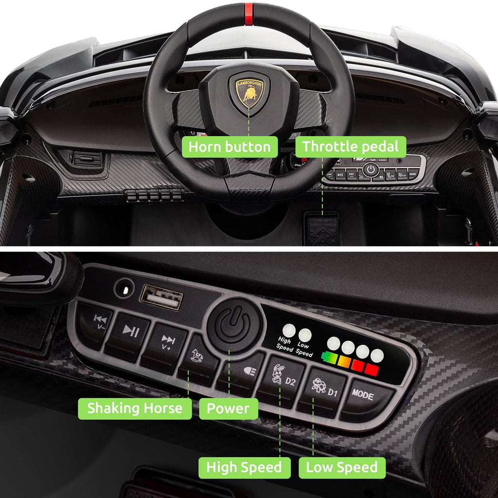 Track 7 12V Kids Ride on Car, Licensed Lamborghini Veneno Electric Car with Remote Control, Music, Age 3+, Green