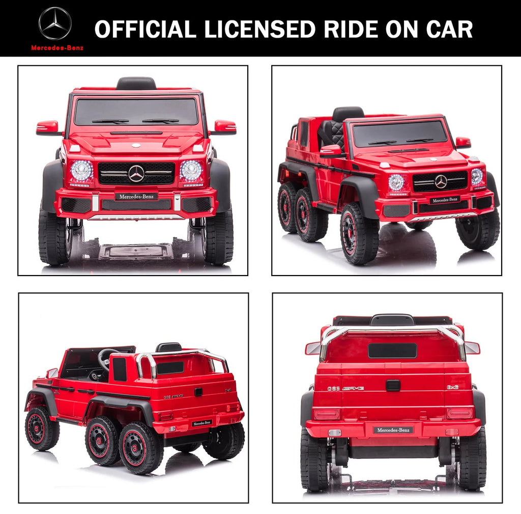 Track Seven 24V Ride on Car, Licensed Mercedes Benz G63 24V Electric Car with Remote Control, Music, Bluetooth, Leather Seat, 6 Wheels Kids Ride on Truck, Red