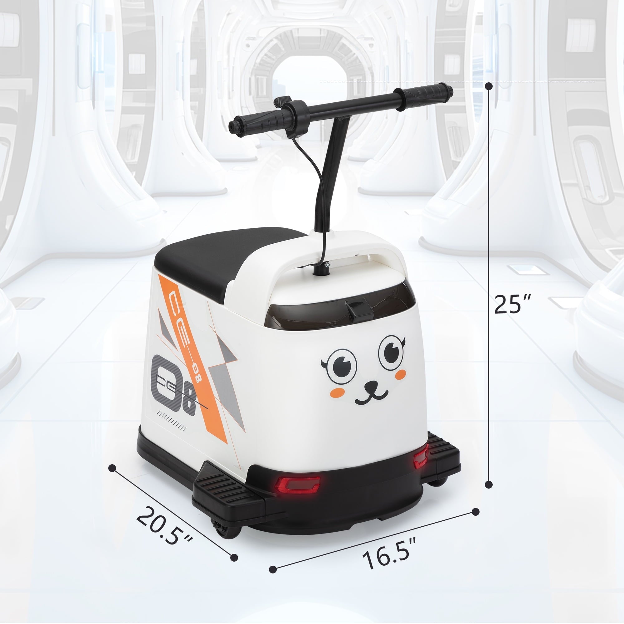 Track 7 12V Ride on Car, Kids Ride on Box, Electric Box Car with High-Low Speeds, Variable Speed Throttle, MP3, USB, Storage, Max Speed 5mph, White