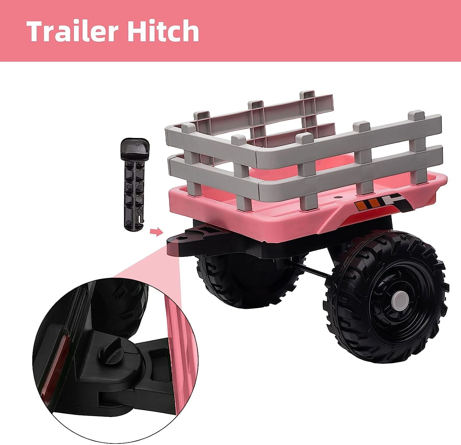 Track 7 12V Ride on Tractor with Trailer, Kids Electric Car with Remote Control, Bluetooth, MP3, LED Lights, 3-Gear-Shift Ground Loader, Ride on Car for Boys Girls, Pink
