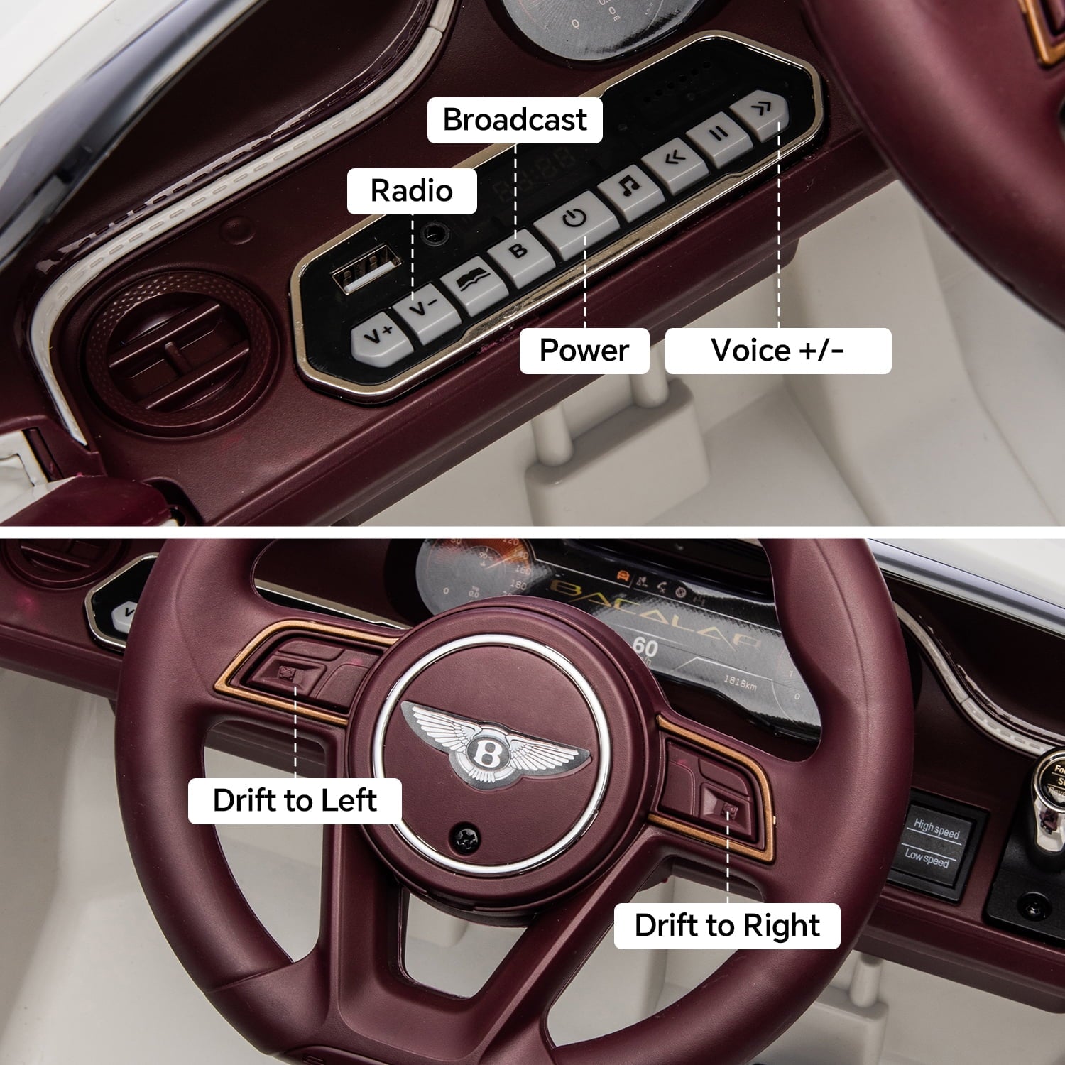 SUSIELADY 12V Kids Ride on Car, Licensed Bentley Mulsanne Electric Car for Kids Age 3+, 3 speed adjustable, with Remote Control, Bluetooth, Power display