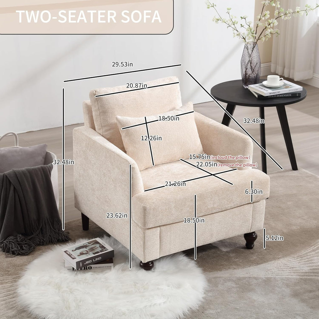 BISHE Mid Century Modern Armchair, Solid Wood Frame Accent Chair with Tufted Chenille Upholstery & Studded Details, Comfortable Lounge Chair for Living Room, Bedroom or Reading Nook, Beige