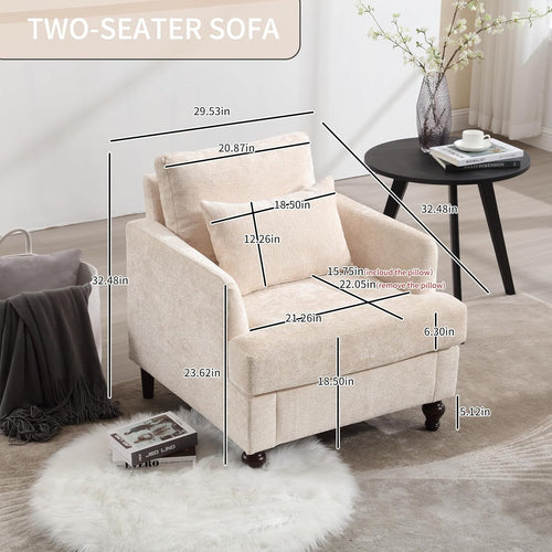 BISHE Mid Century Modern Armchair, Solid Wood Frame Accent Chair with Tufted Chenille Upholstery & Studded Details, Comfortable Lounge Chair for Living Room, Bedroom or Reading Nook, Beige