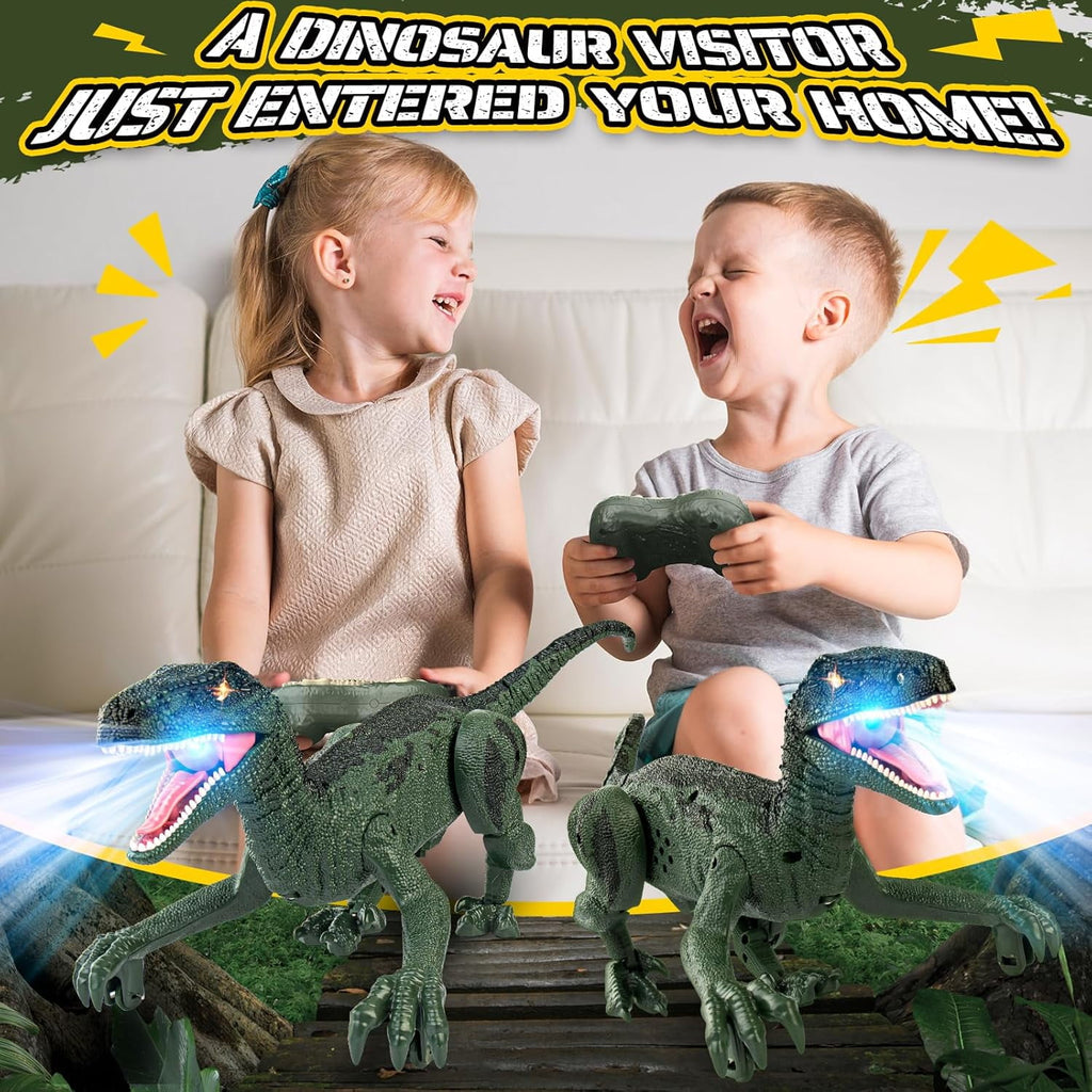 Track Seven Dinosaur Toys for Kids 3-5, 5-7, 8-12, 2.4GHz Remote Control Dinosaur with Walking, Realistic Sounds, Demo Mode, Rechargeable Jurassic Toys for Birthdays, Parties, Children’s Day, Green