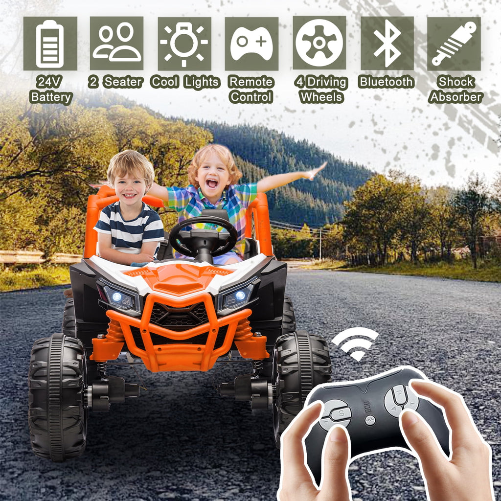 Track 7 24V Ride on UTV, 2-Seater Ride on Car with Remote Control, Music, 2 Speed, Key Start, 4x4 Ride on Off-Road Truck, Blue