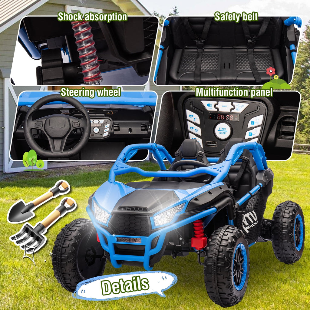Track 7 24V Ride on UTV, 2-Seater Ride on Car, 20" Width Seat, 4.97 mph Speed, 400W Motor, Remote Control, Bluetooh, MP3, LED Lights, Rear Storage, Off-Road Electric Car for Boys Girls Age 3+, Blue