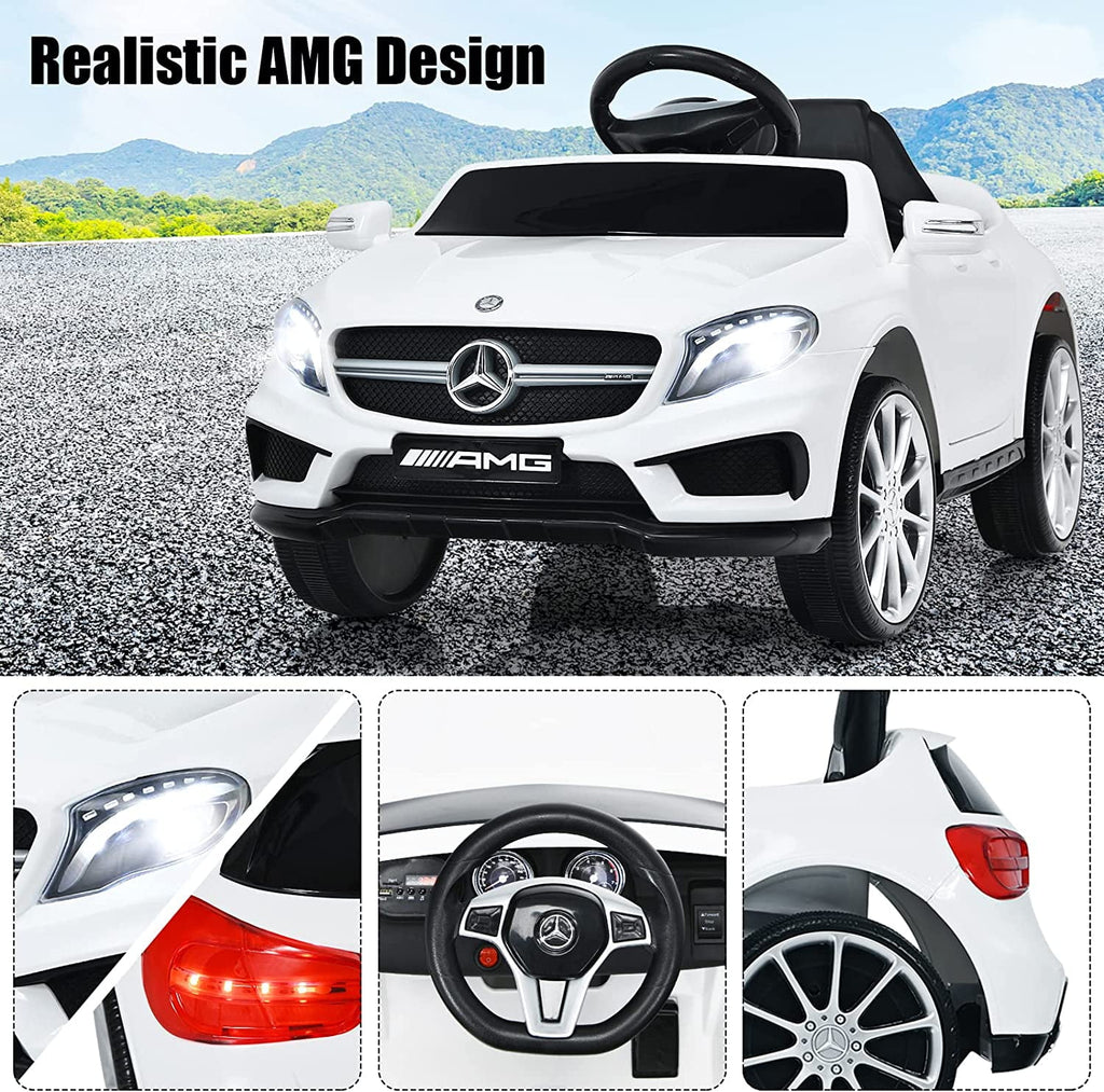 Track 7 6V Ride on Car, Licensed Mercedes Benz AMG GTR Battery Powered Electric Vehicle, w/Parent Remote, Wider Seat, LED Lights, 5-point Belt, MP3 Player, Smooth Start, White