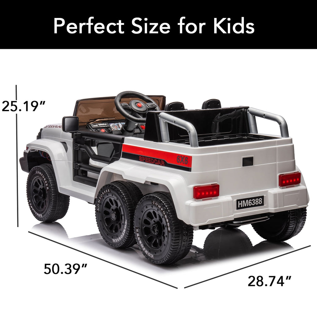Track 7 24V Ride on Car, 4WD Electric Car for Boys Girls Age 3+, 6 Wheels Ride on Car with Remote Control, Music, Lights, Rocking Mode, Storage Box, Red