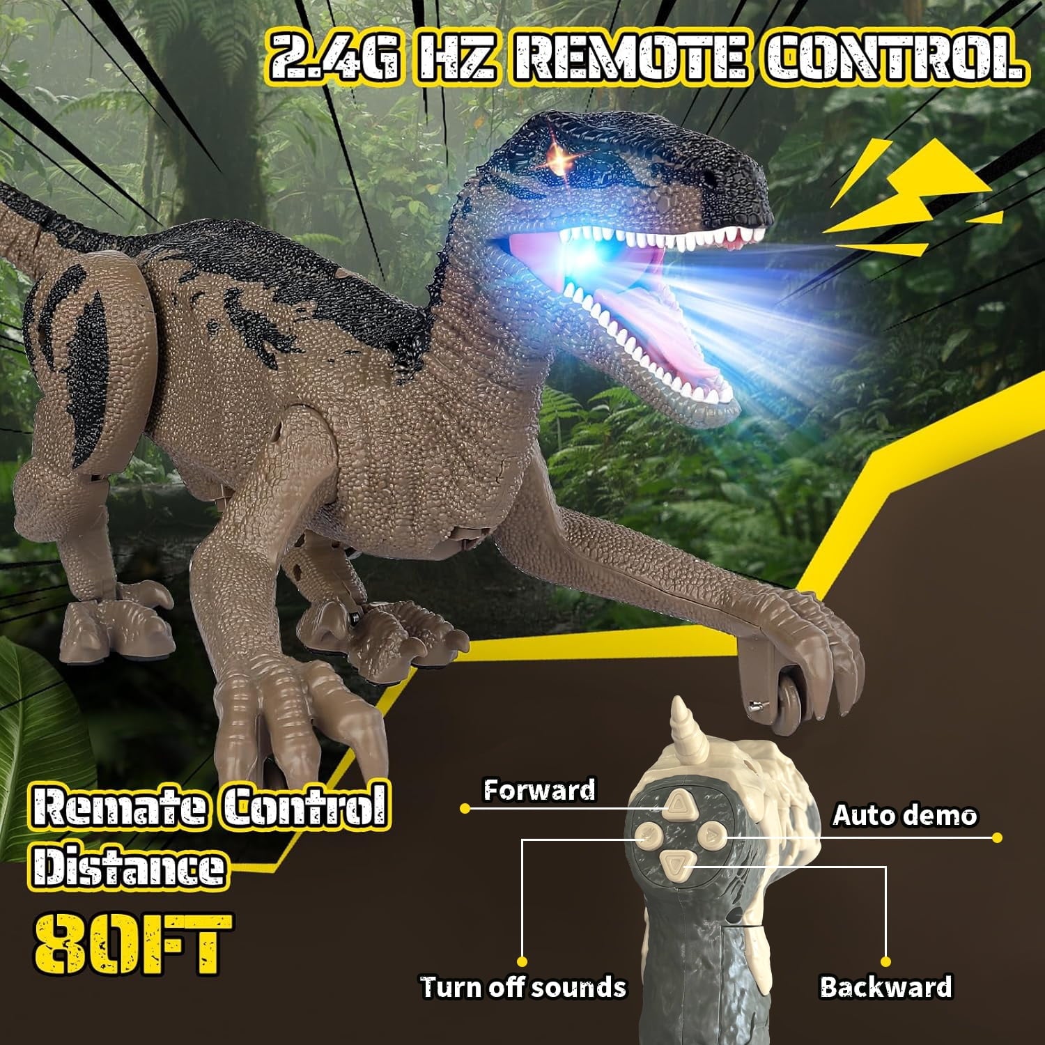 Track Seven Dinosaur Toys for Kids 3-5, 5-7, 8-12, 2.4GHz Remote Control Dinosaur with Walking, Realistic Sounds, Demo Mode, Rechargeable Jurassic Toys for Birthdays, Parties, Children’s Day, Brown