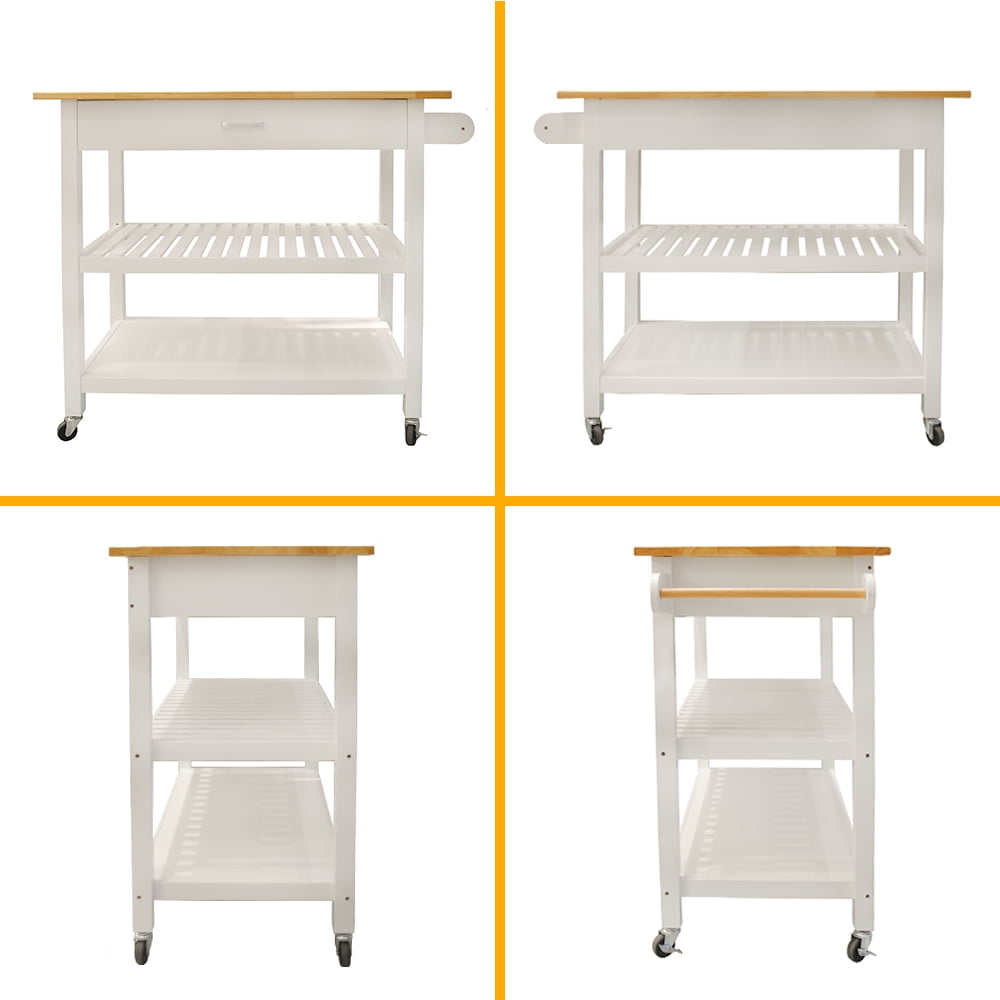 COOKCOK Kitchen Island Cart with Wheels,3-Tier Utility Kitchen Cart with Drawer