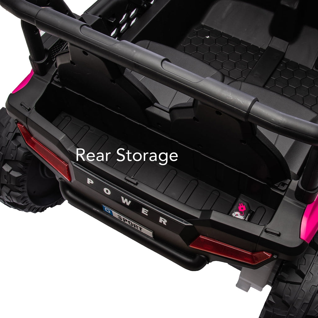 Track 7 24V Ride on UTV, Kids Ride on Car with Remote Control, Off-Road Electric UTV, 20" Large Seat, Bluetooth, LED Lights, Rear Storage, Early Education, Electric Car for Kids Age 3+, Pink