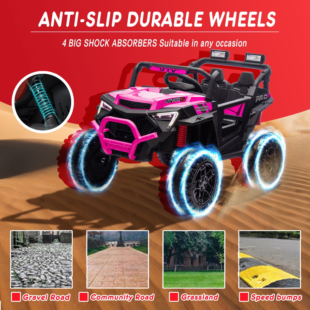 Track Seven 24V Ride on Car, 2WD Electric Off-Road UTV Truck w/ 400W Motors, Remote Control, Large Seat, Bluetooth, Lights, Power Display, Portable Handle, Electric Car for Boys Girls Aged 3+,