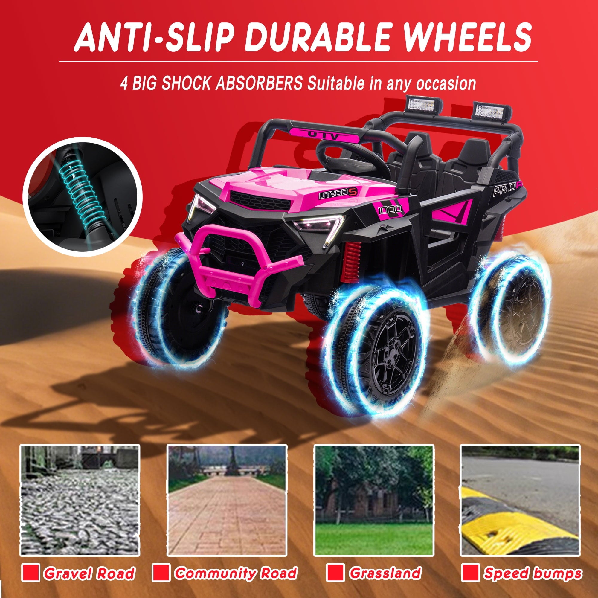 Track Seven 24V Ride on Car, 2WD Electric Off-Road UTV Truck w/ 400W Motors, Remote Control, Large Seat, Bluetooth, Lights, Power Display, Portable Handle, Electric Car for Boys Girls Aged 3+,