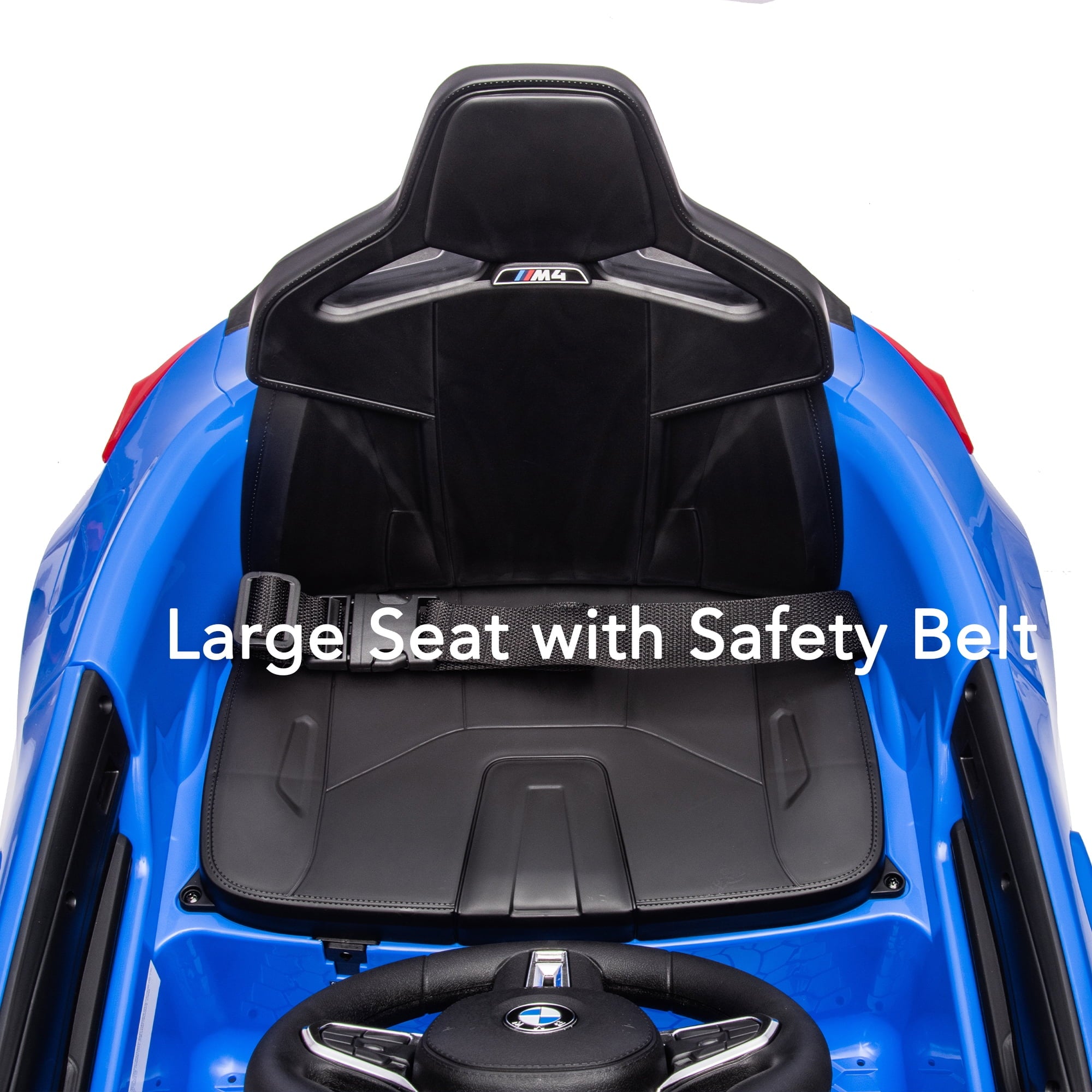 Track 7 12V Ride on Car, Licensed BMW M4 Electric Car, Kids Ride on Car with Remote Control, Bluetooth, Lights, Portable Handle, Blue
