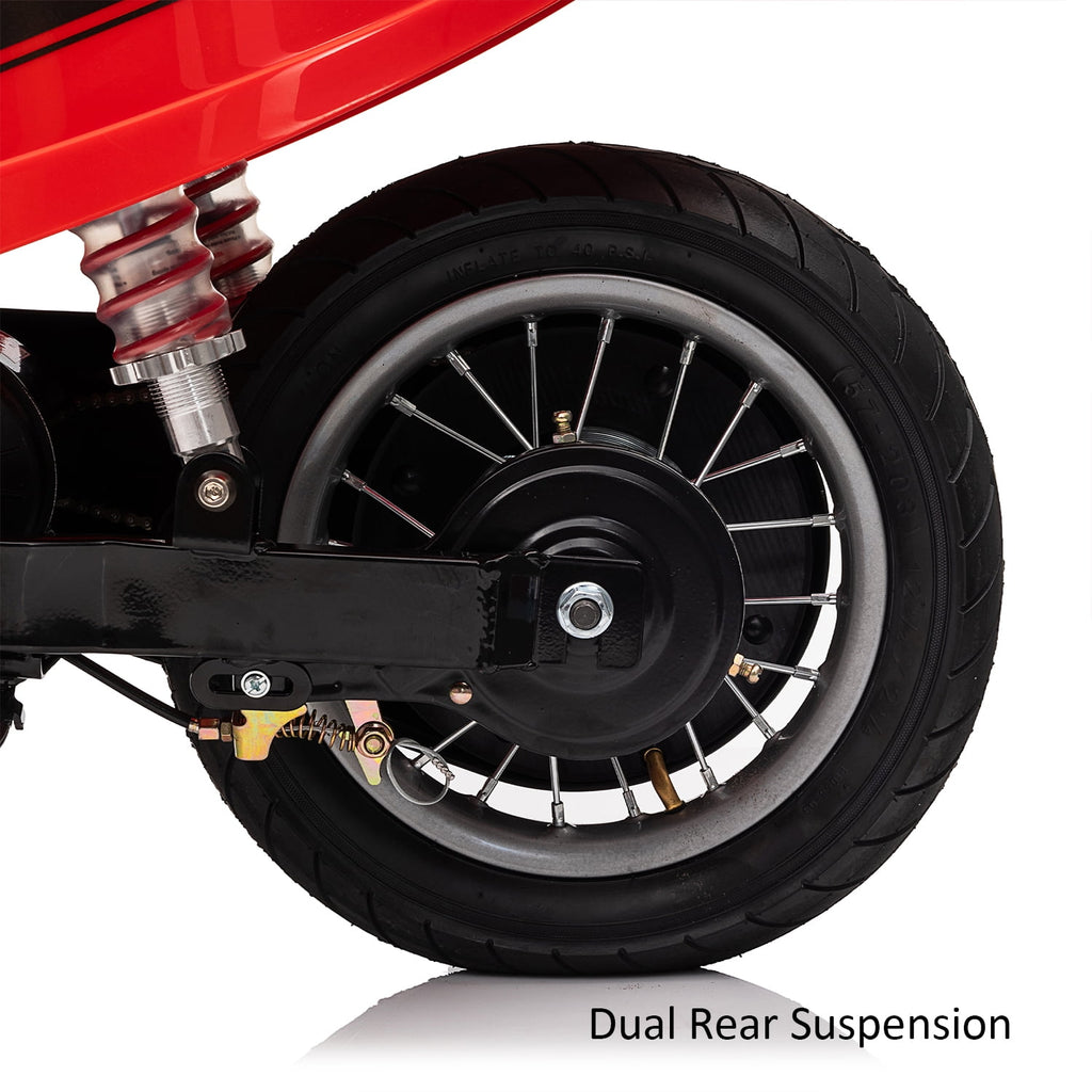 Track Seven 24V Ride on Motorcycle 250W Electric Motorcycle,  Max Speed 10 Mph, Twist-Grip Throttle,  2 Speeds, MP3 Player, Bluetooth, Ride on Toy Car for Boys Girls Age 8+, Red