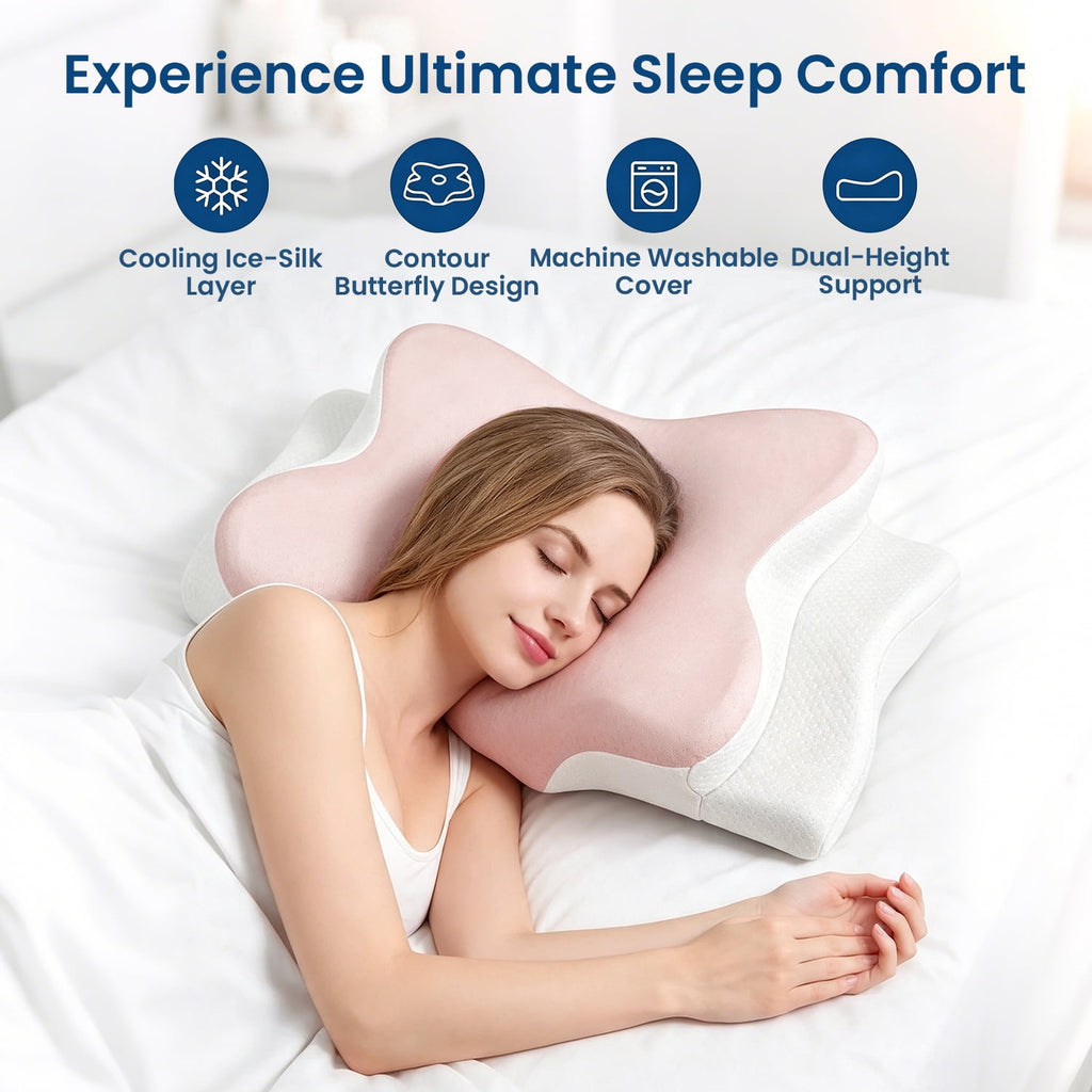 COOKCOK Cervical Neck Pillow for Pain Relief, Ergonomic Memory Foam Contour Pillow for Side, Back and Stomach Sleepers, Orthopedic Spine Support Bed Pillow with Breathable Washable Cover, Pink