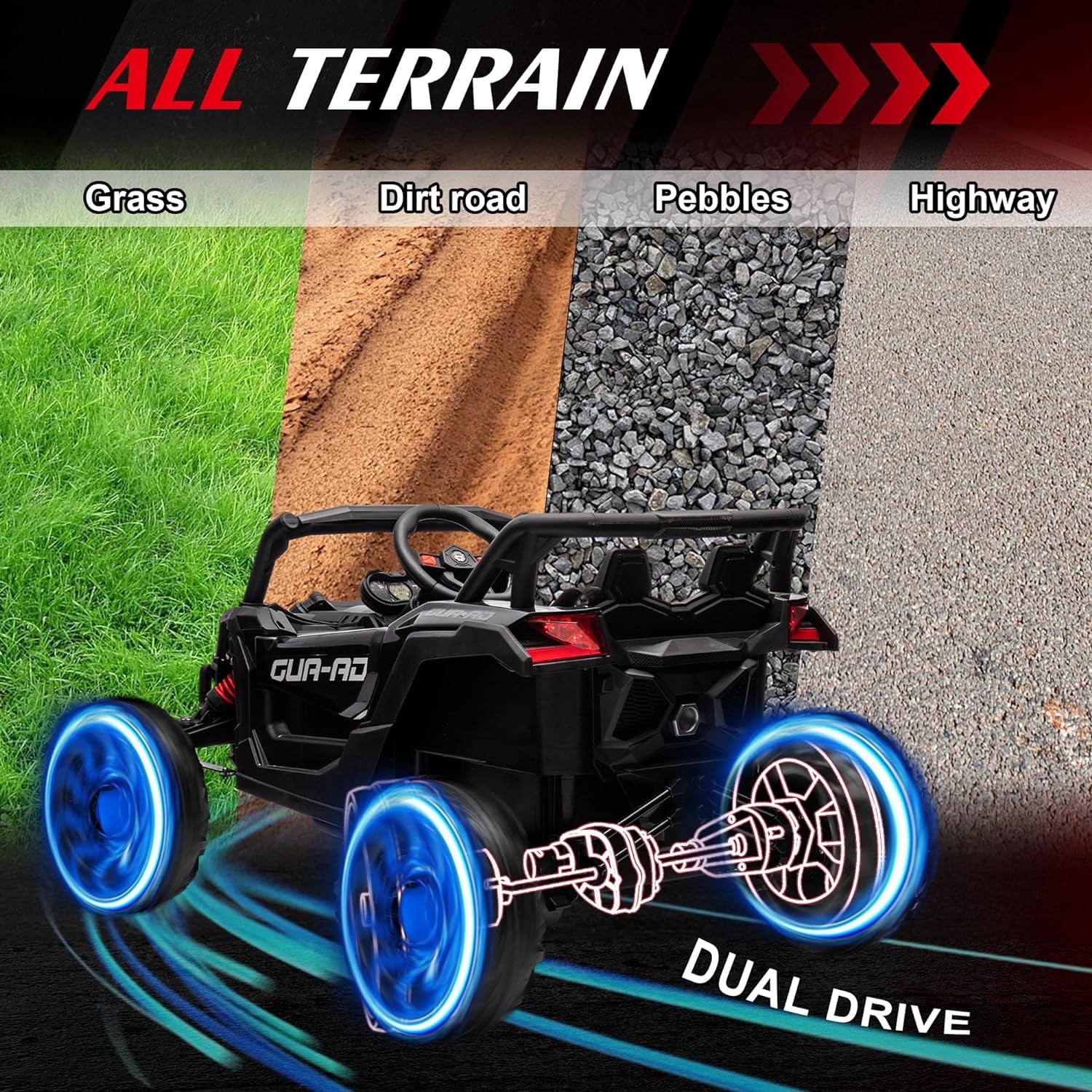 SUSIELADY 12V Off-Road Truck, Kids Ride on UTV, High-Low Speed Switch, with Remote Control, Music Player, Lights, for Kids Aged 3+