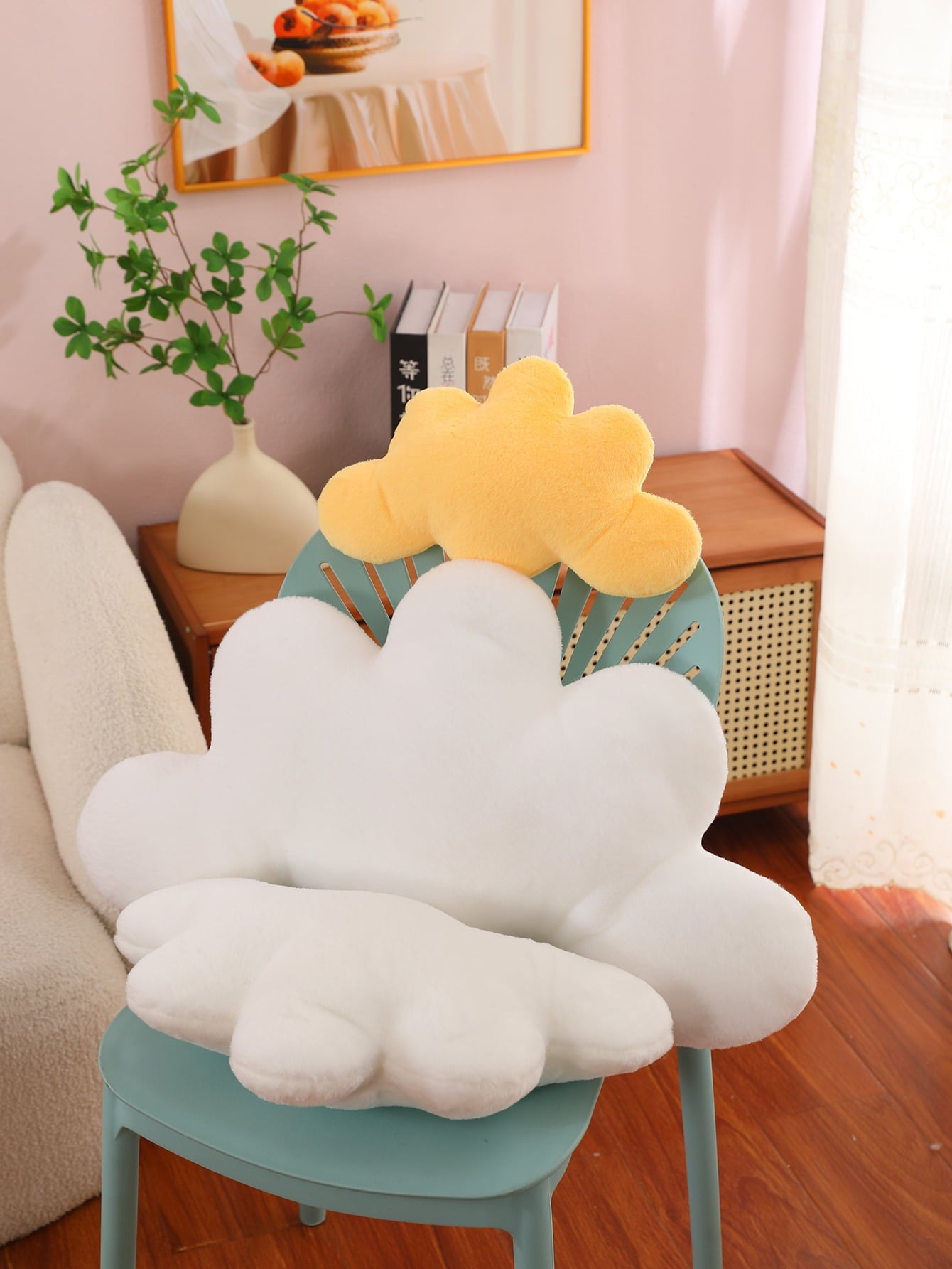 COOKCOK Cloud Pillows, 19.68“ Cloud Shaped Throw Pillow, Soft Floor Pillow for Home Decor, Cute Plush Decorative Pillows with Soft Faux Rabbit Fur for Sofa Bedroom Living Room, Pink