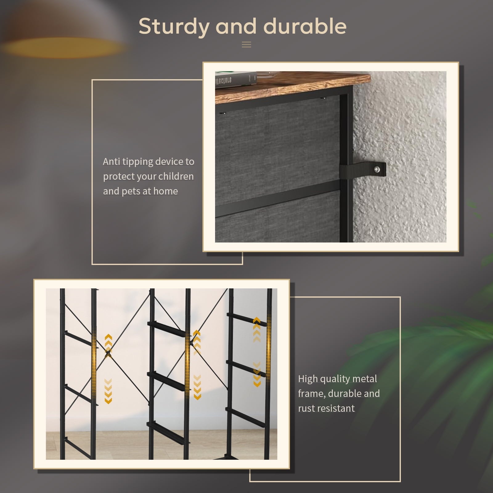 COOKCOK 10 Drawer Dresser - Fabric Storage Tower, Organizer Unit for Bedroom, Living Room, Hallway, Closets - Sturdy Steel Frame, Wooden Top & Easy Pull Fabric Bins