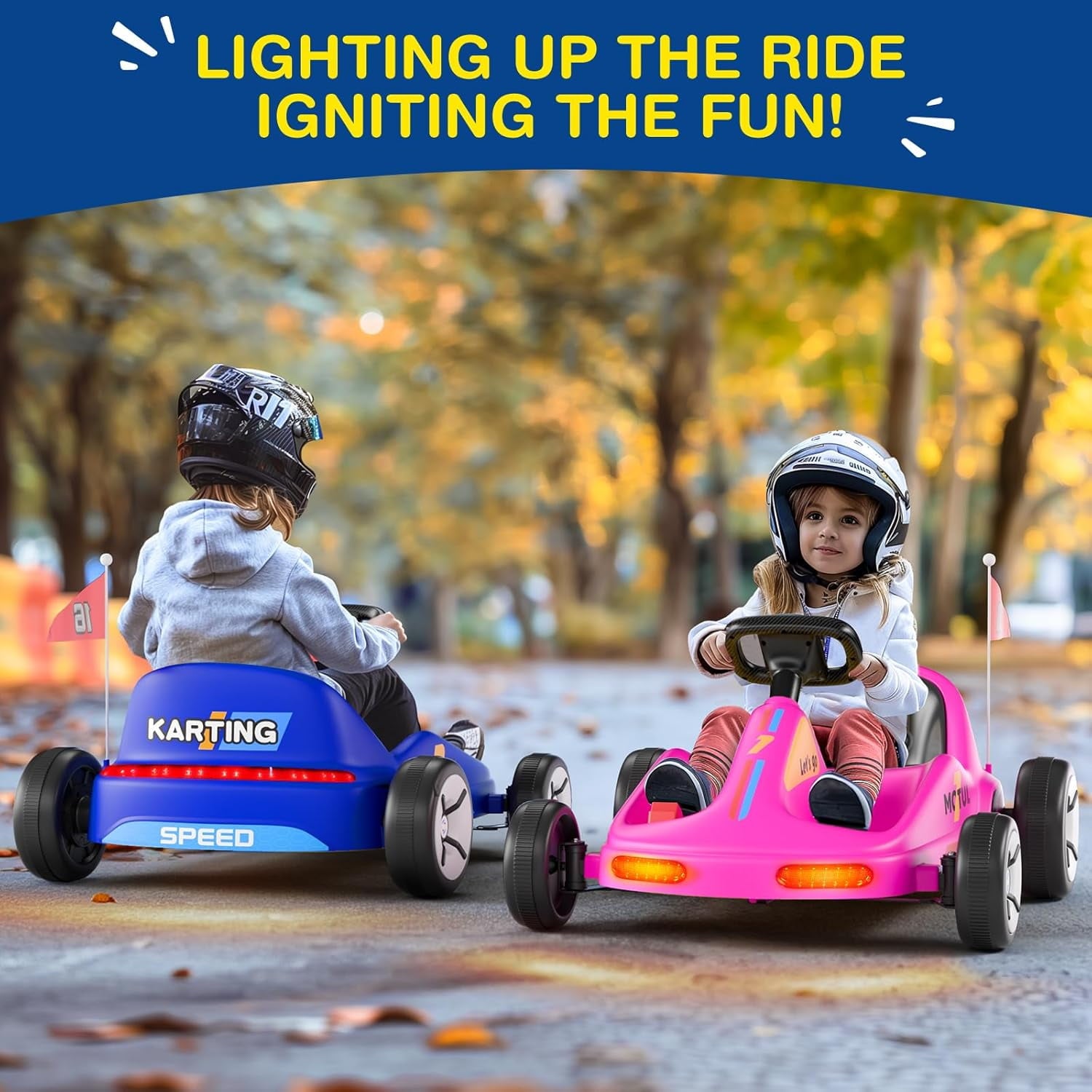 Track 7 12V Ride on Go Kart, Kids Electric Drifting Go Kart with Remote Control, Flashing Taillight, Bluetooth, Storytelling, Max Speed 3.7 mph, Portable Electric 4-Wheeler Car for Boys Girls Age 3+
