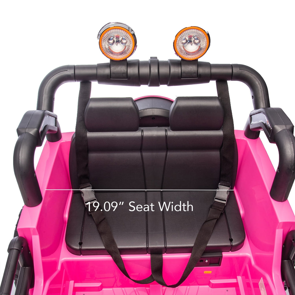 Track 7 24V Ride on Car, Kids Ride on Truck with Remote Control, 19.09" Seat Width, Bluetooth, Lights, Searchlight, Rear Storage, Portable Pull Rod, Max Speed 4 mph, Electric Car for Boys Girls, Pink