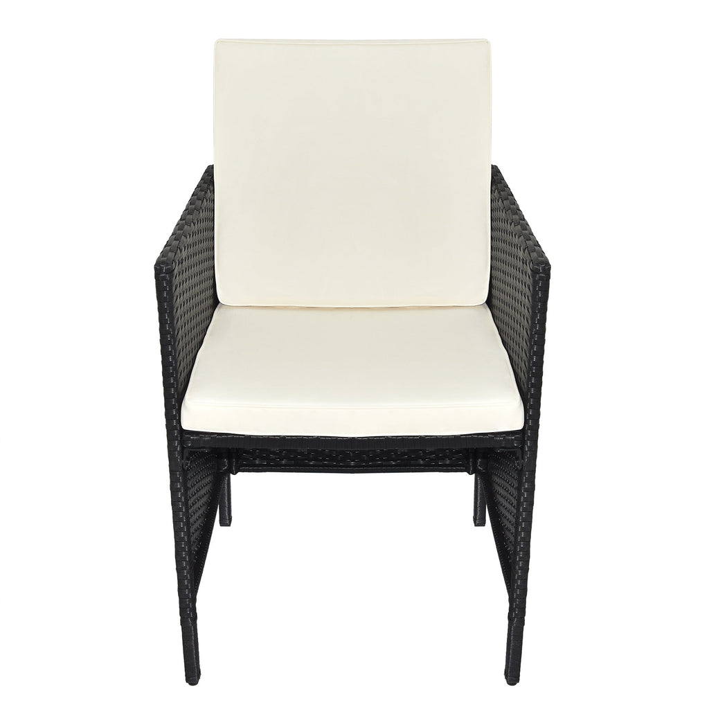 COOKCOK  Patio Dining Table Set, 9 Piece Outdoor Furniture Sets, Black Wicker Rattan Dining Table and Chairs Set, Patio Conversation Set with Cushions for Garden & Backyard, Beige