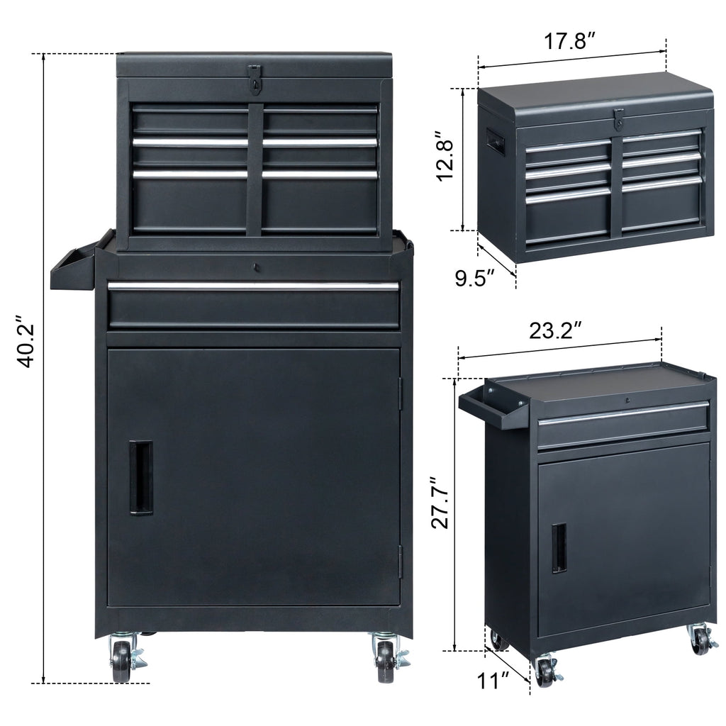 COOKCOK 4-Drawer Rolling Tool Chest, Tool Storage Cabinet w/Drawers, Wheels, Detachable Top & Adjustable Shelf, Mechanic Tool Organizer Box for Garage, Workshop, Warehouse & Repair Shop, Black